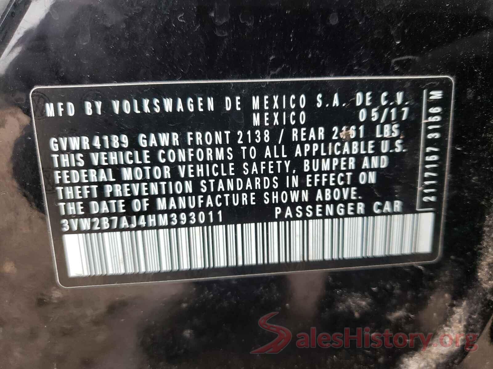 3VW2B7AJ4HM393011 2017 VOLKSWAGEN JETTA