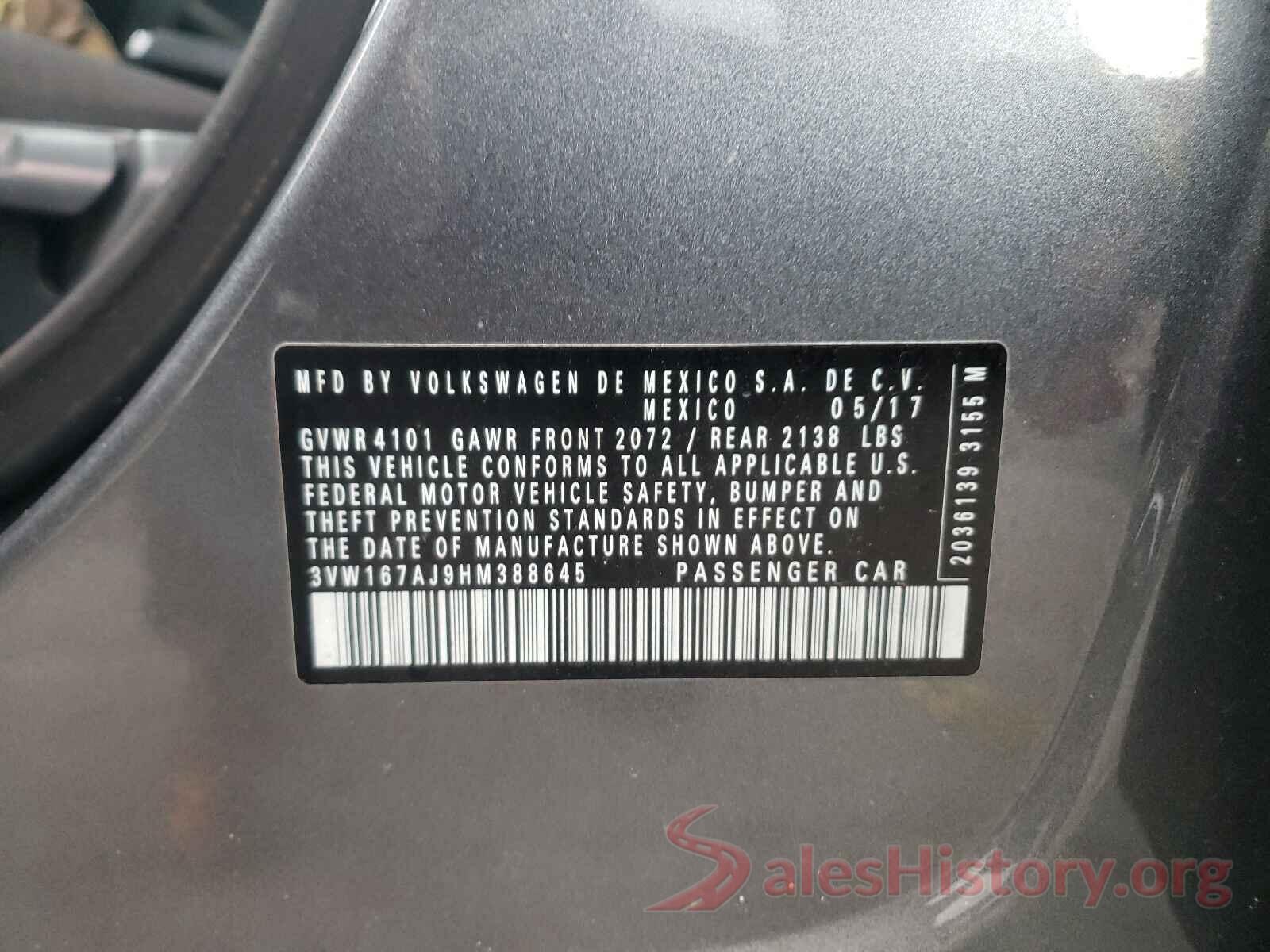 3VW167AJ9HM388645 2017 VOLKSWAGEN JETTA