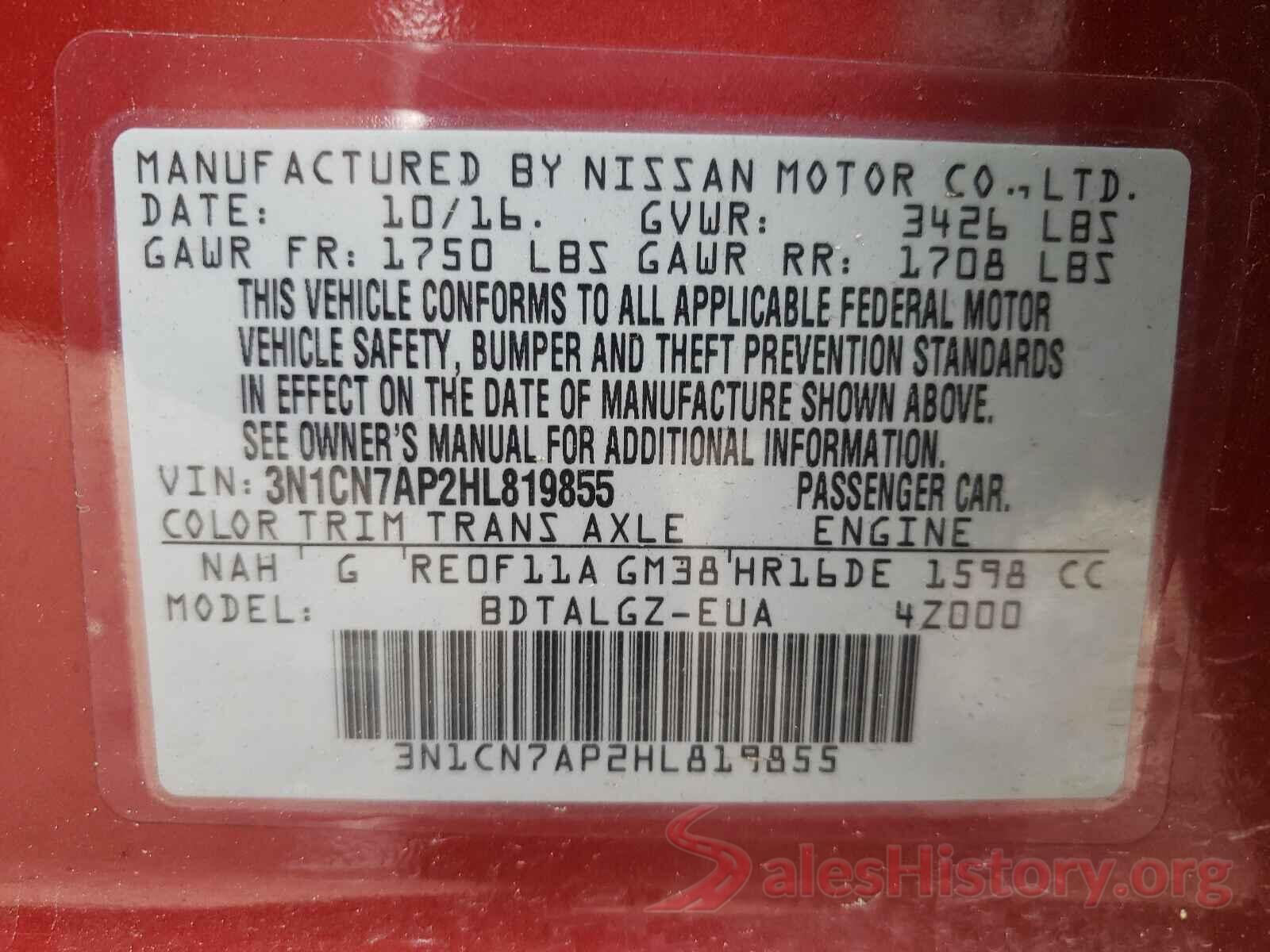 3N1CN7AP2HL819855 2017 NISSAN VERSA