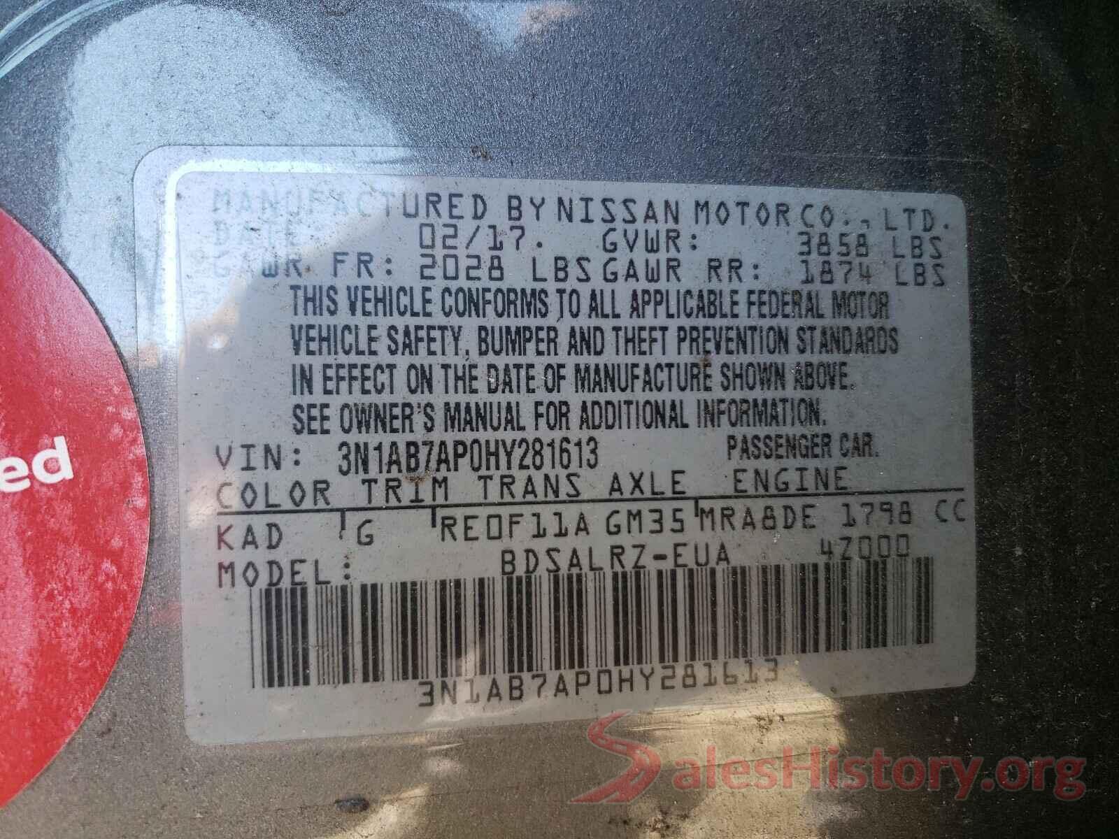 3N1AB7AP0HY281613 2017 NISSAN SENTRA