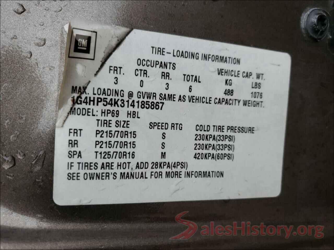 1G4HP54K314185867 2001 BUICK LESABRE