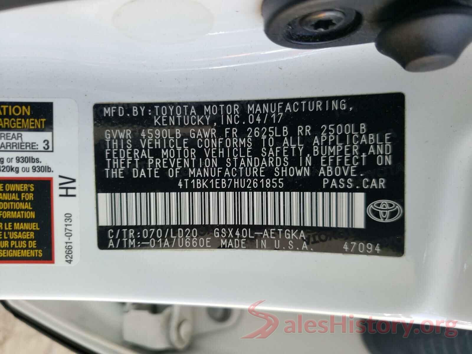 4T1BK1EB7HU261855 2017 TOYOTA AVALON