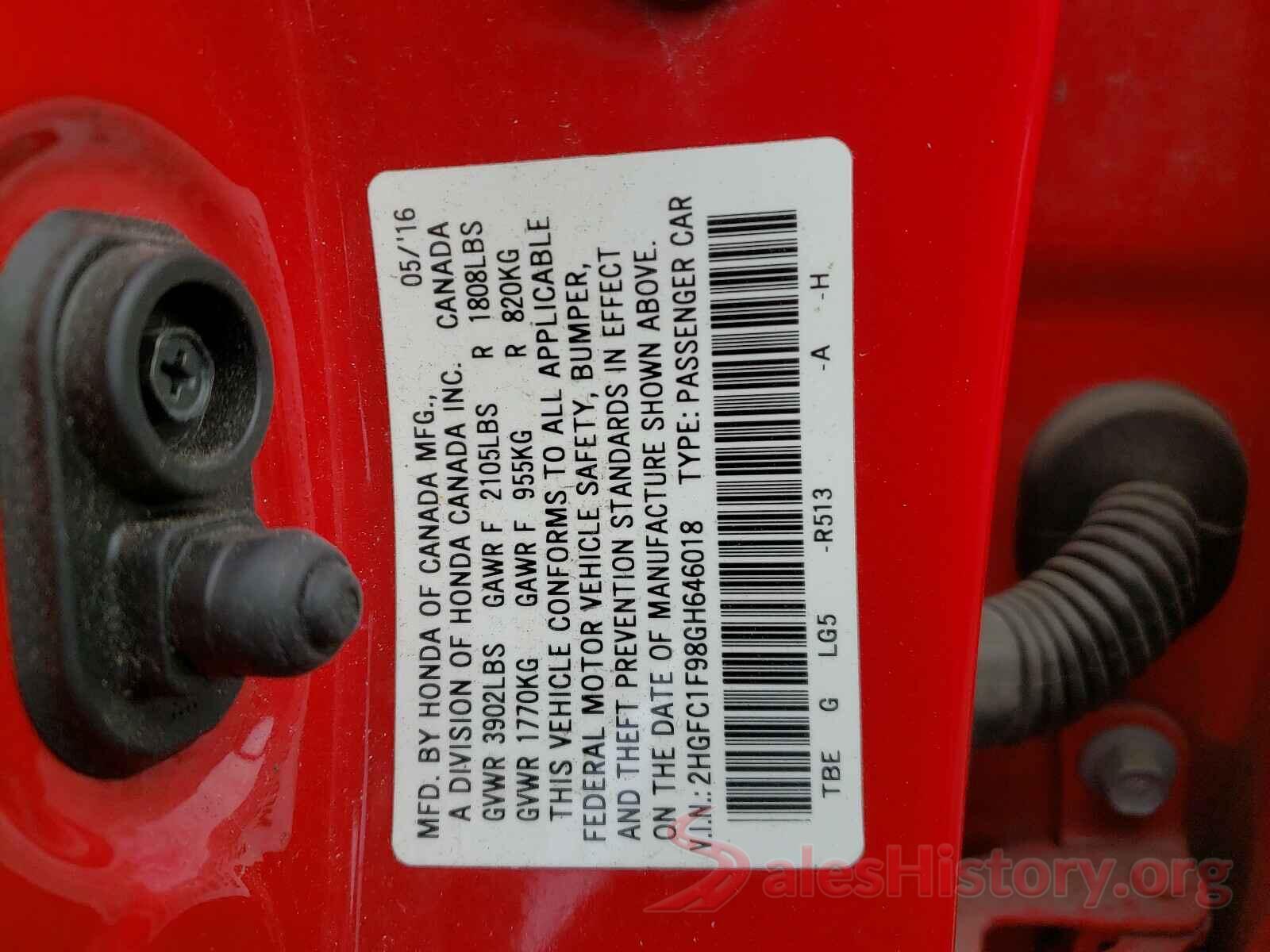 2HGFC1F98GH646018 2016 HONDA CIVIC