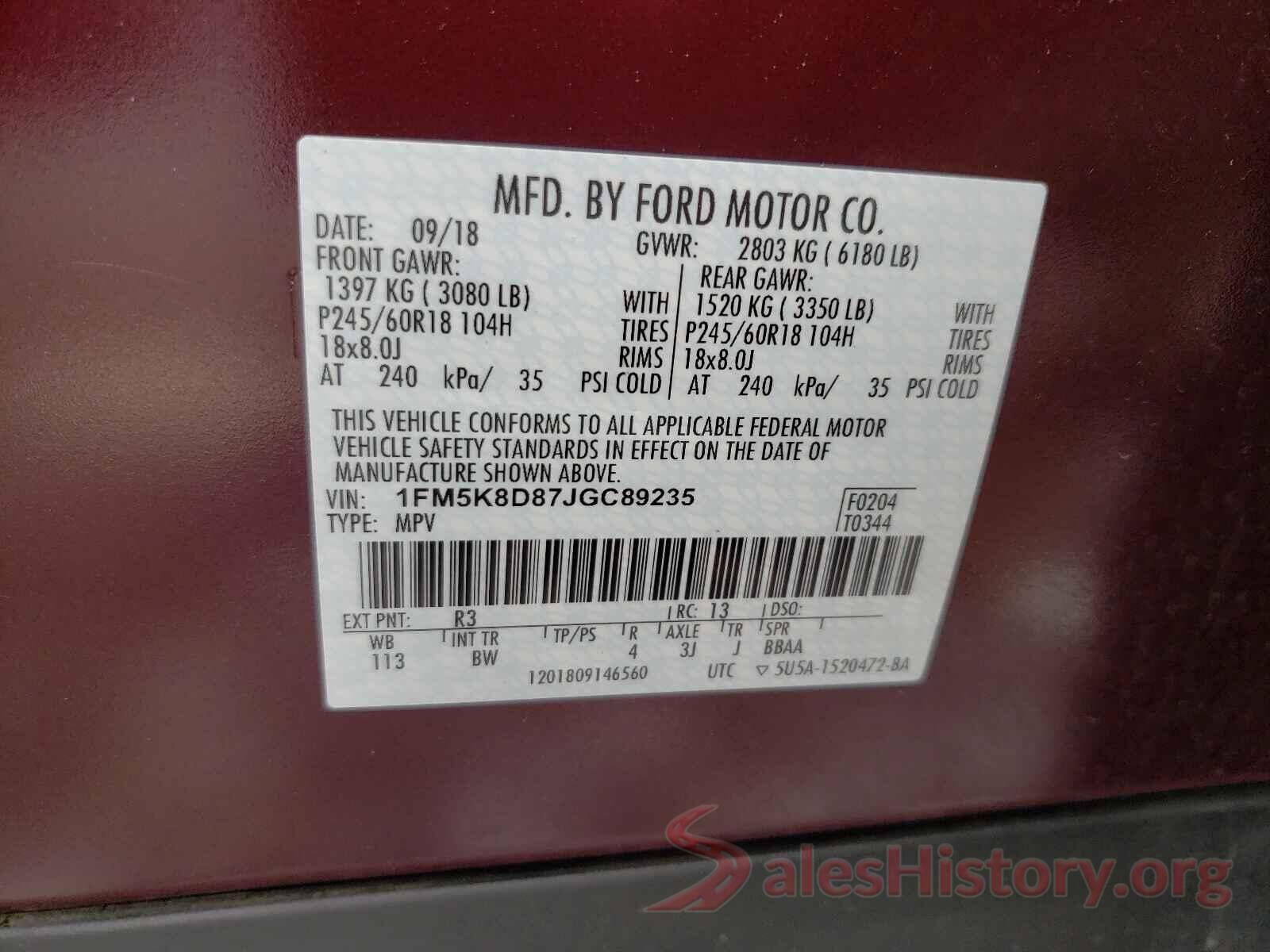 1FM5K8D87JGC89235 2018 FORD EXPLORER