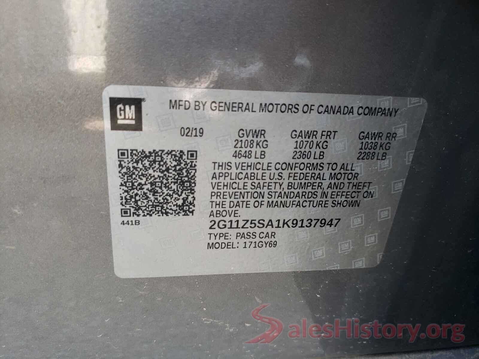 2G11Z5SA1K9137947 2019 CHEVROLET IMPALA