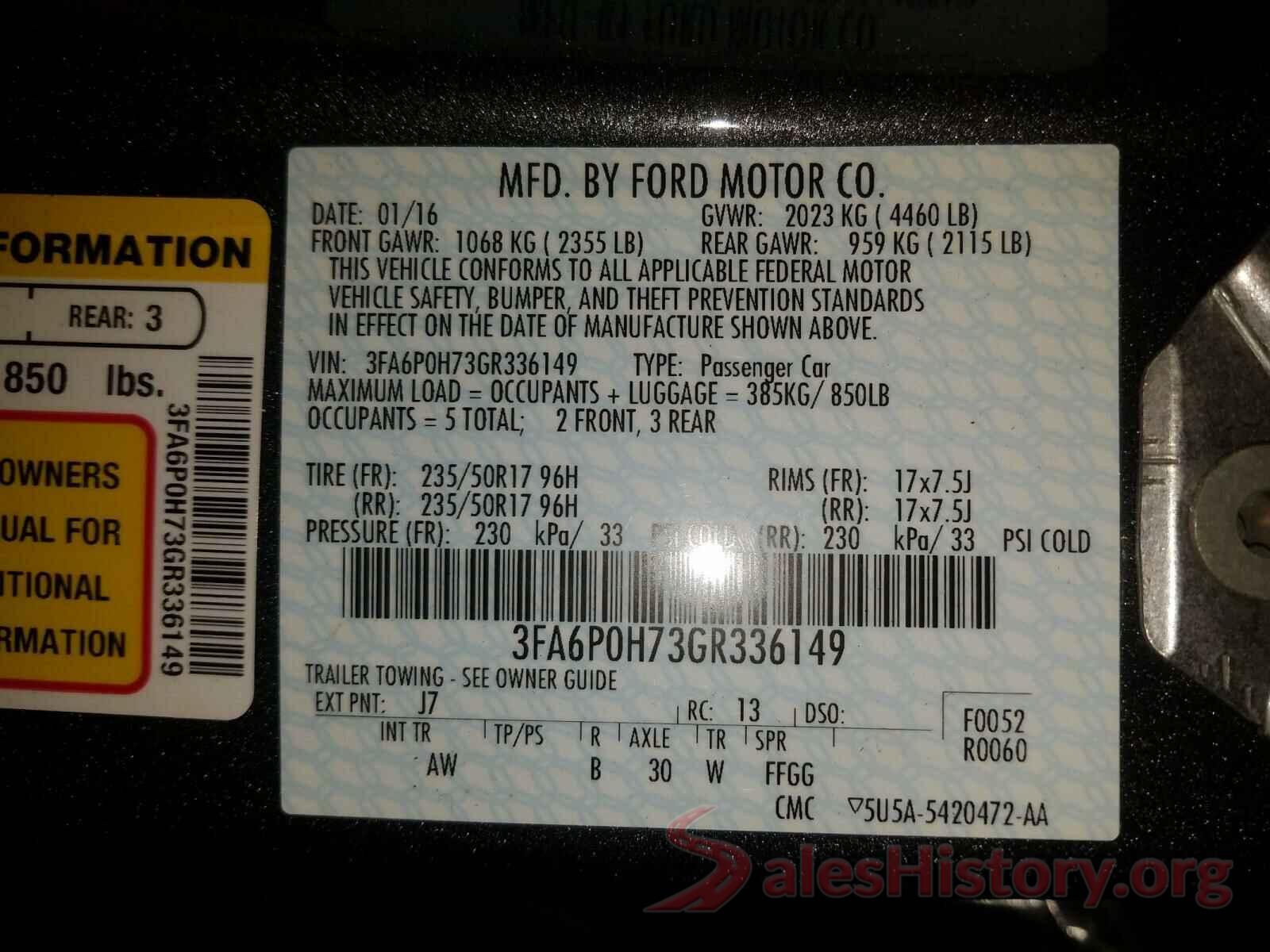 3FA6P0H73GR336149 2016 FORD FUSION