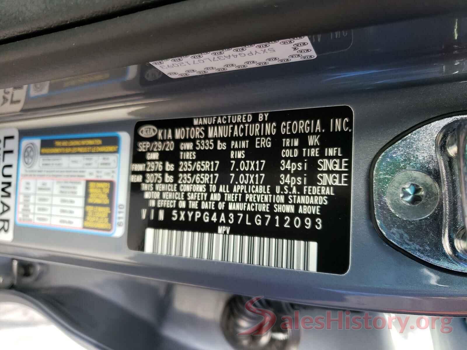 5XYPG4A37LG712093 2020 KIA SORENTO