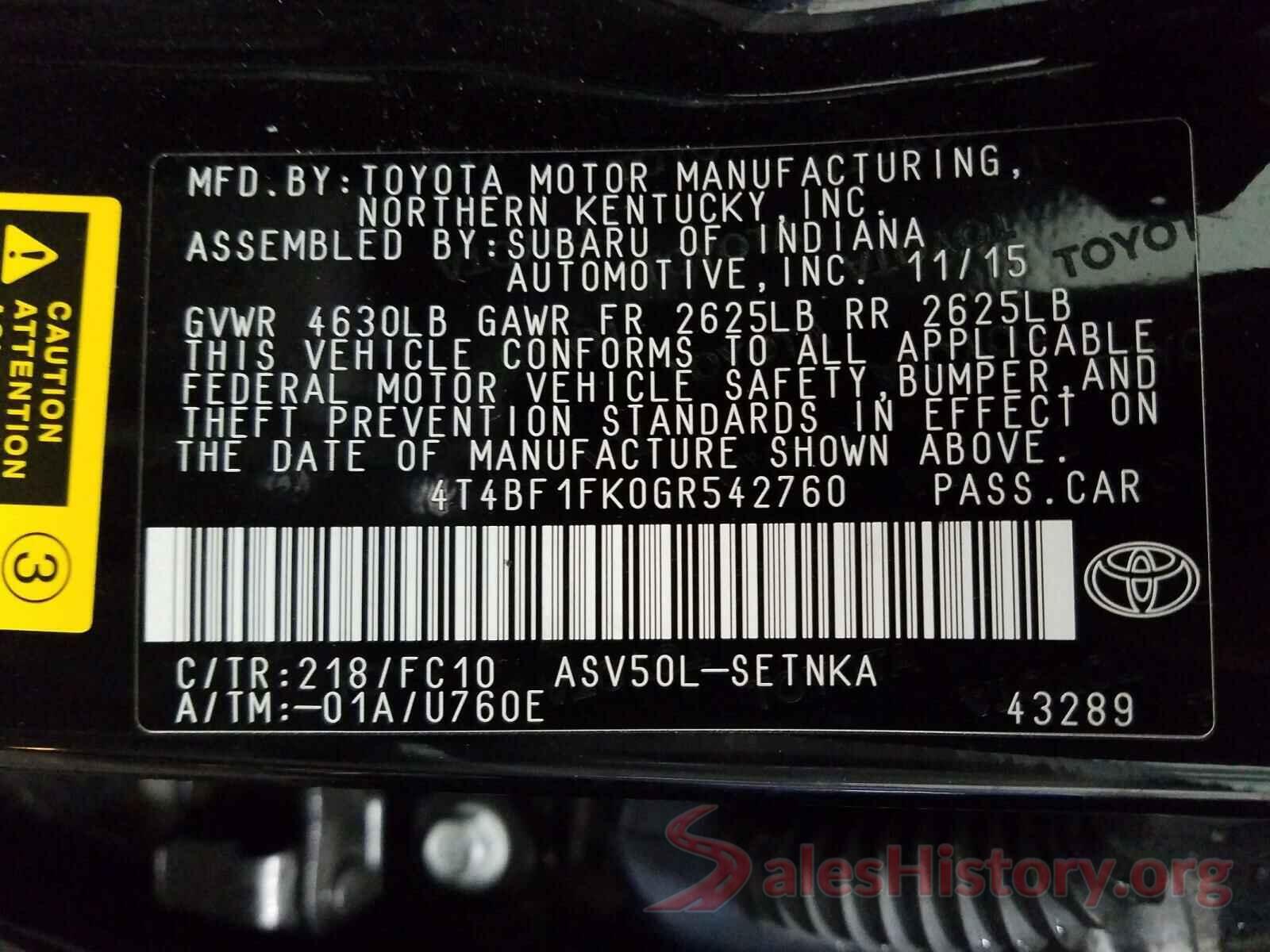 4T4BF1FK0GR542760 2016 TOYOTA CAMRY