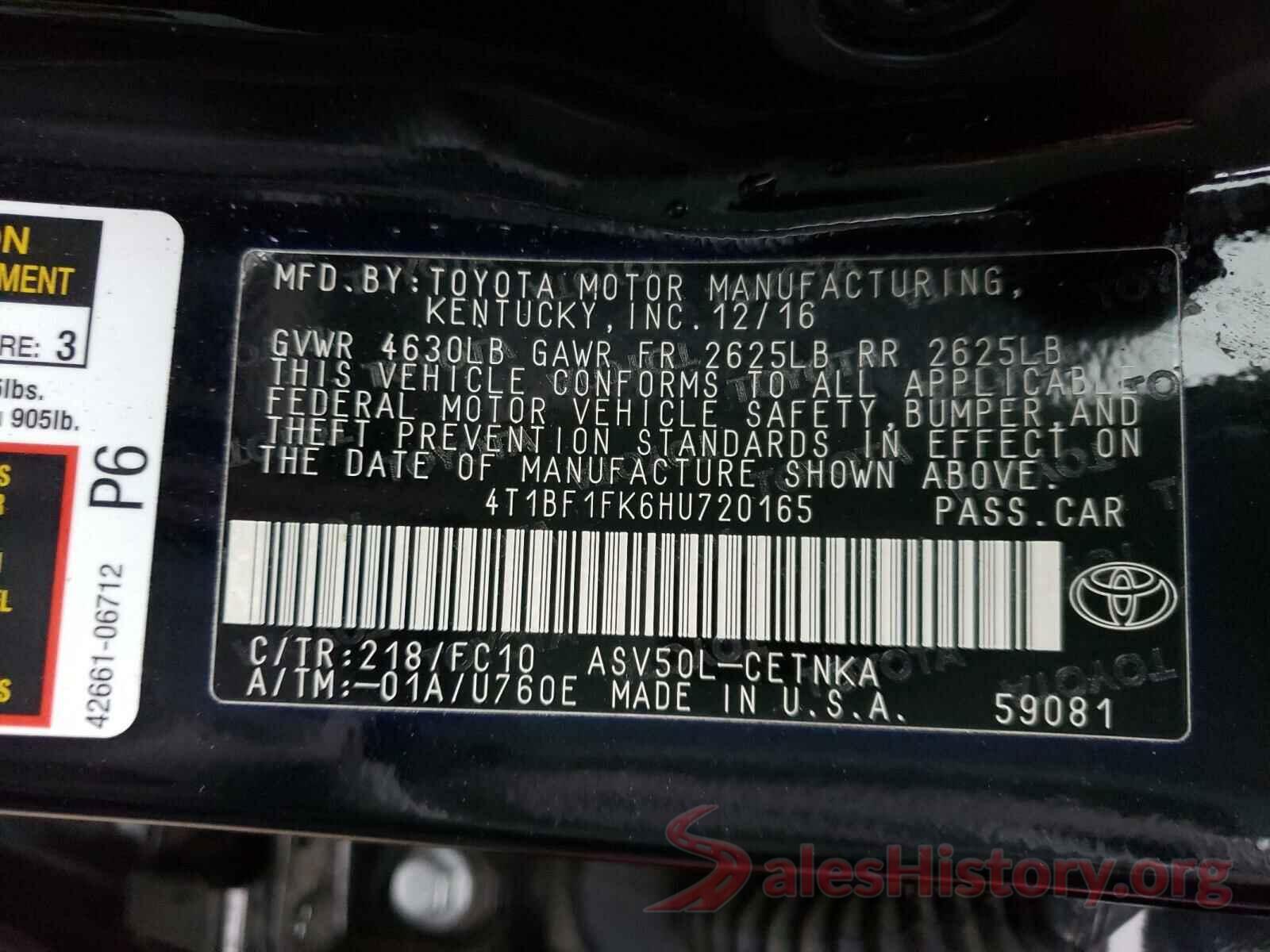 4T1BF1FK6HU720165 2017 TOYOTA CAMRY