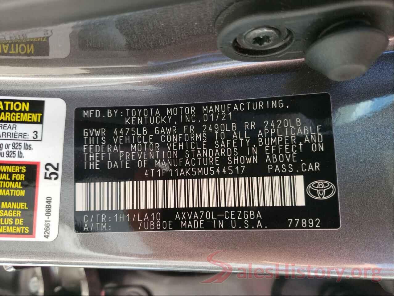 4T1F11AK5MU544517 2021 TOYOTA CAMRY