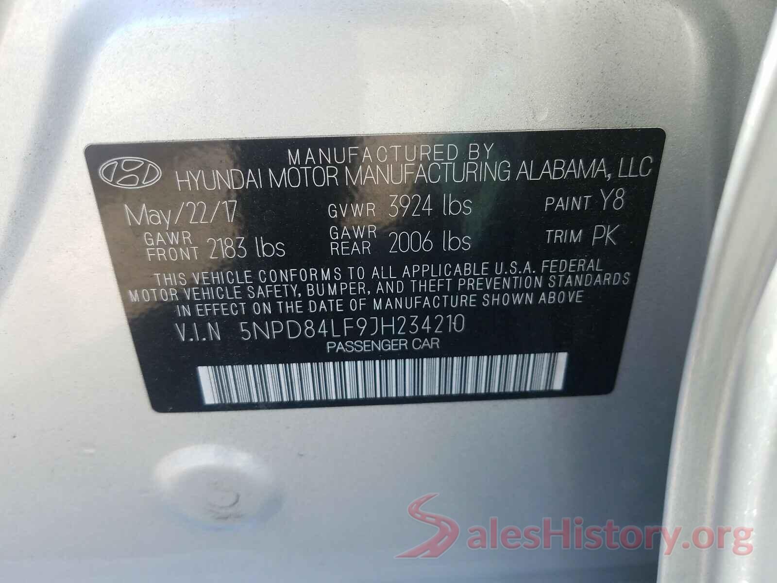 5NPD84LF9JH234210 2018 HYUNDAI ELANTRA