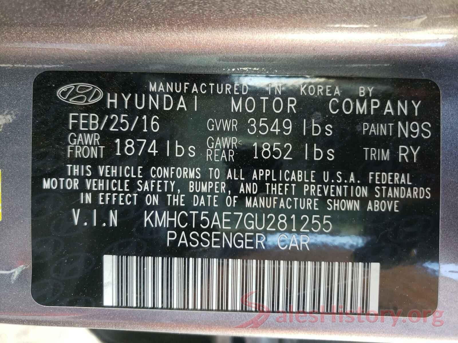 KMHCT5AE7GU281255 2016 HYUNDAI ACCENT