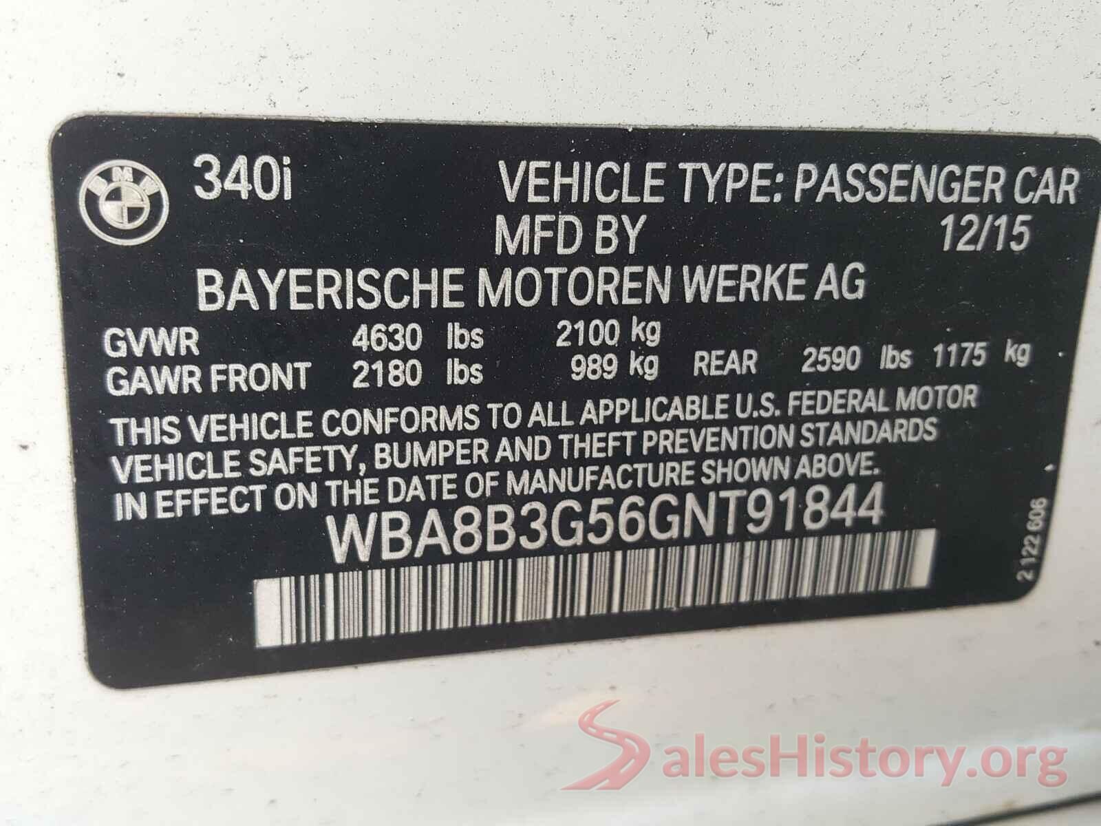 WBA8B3G56GNT91844 2016 BMW 3 SERIES