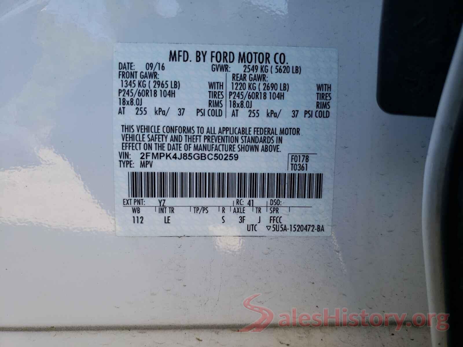 2FMPK4J85GBC50259 2016 FORD EDGE