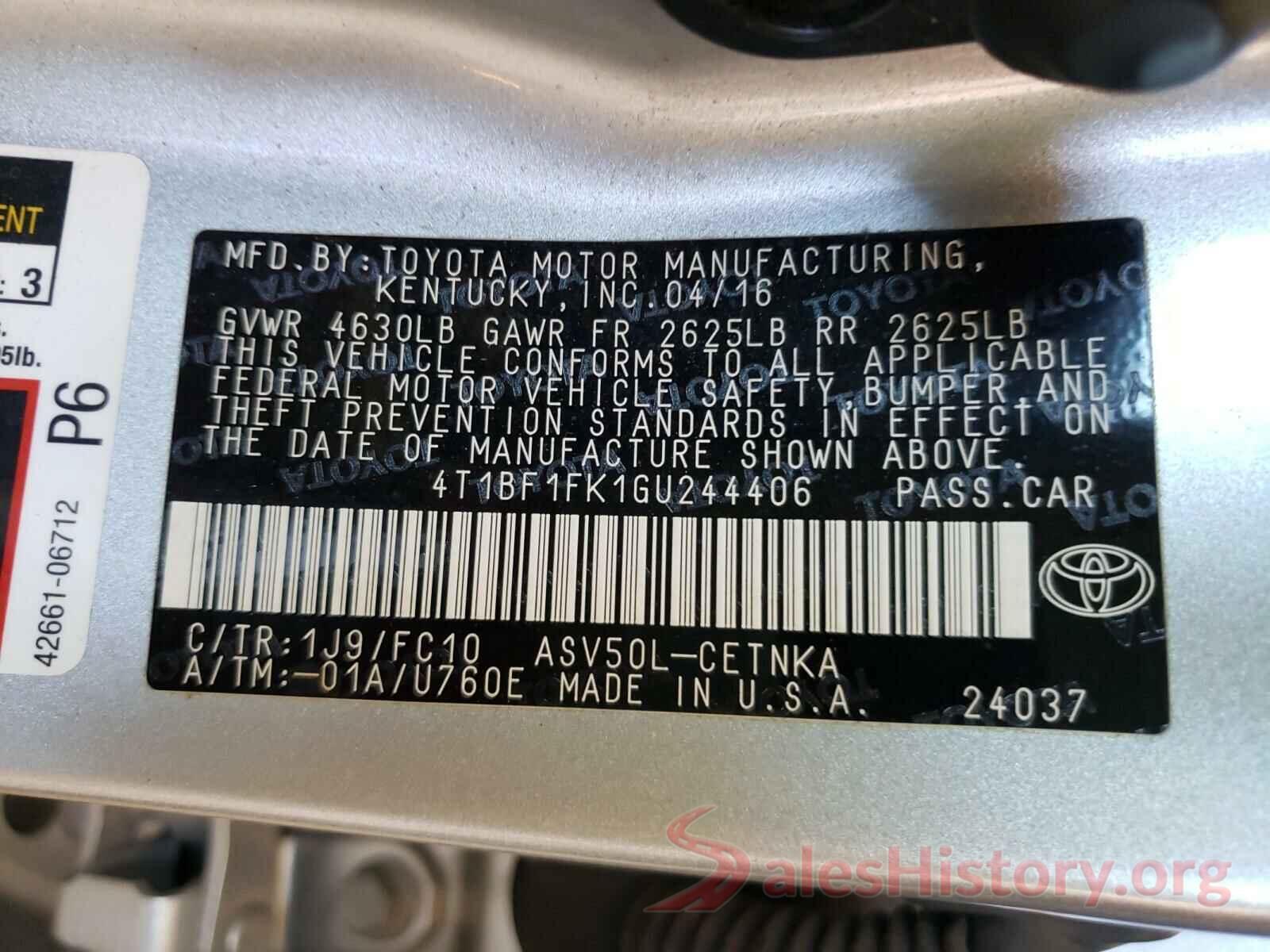 4T1BF1FK1GU244406 2016 TOYOTA CAMRY