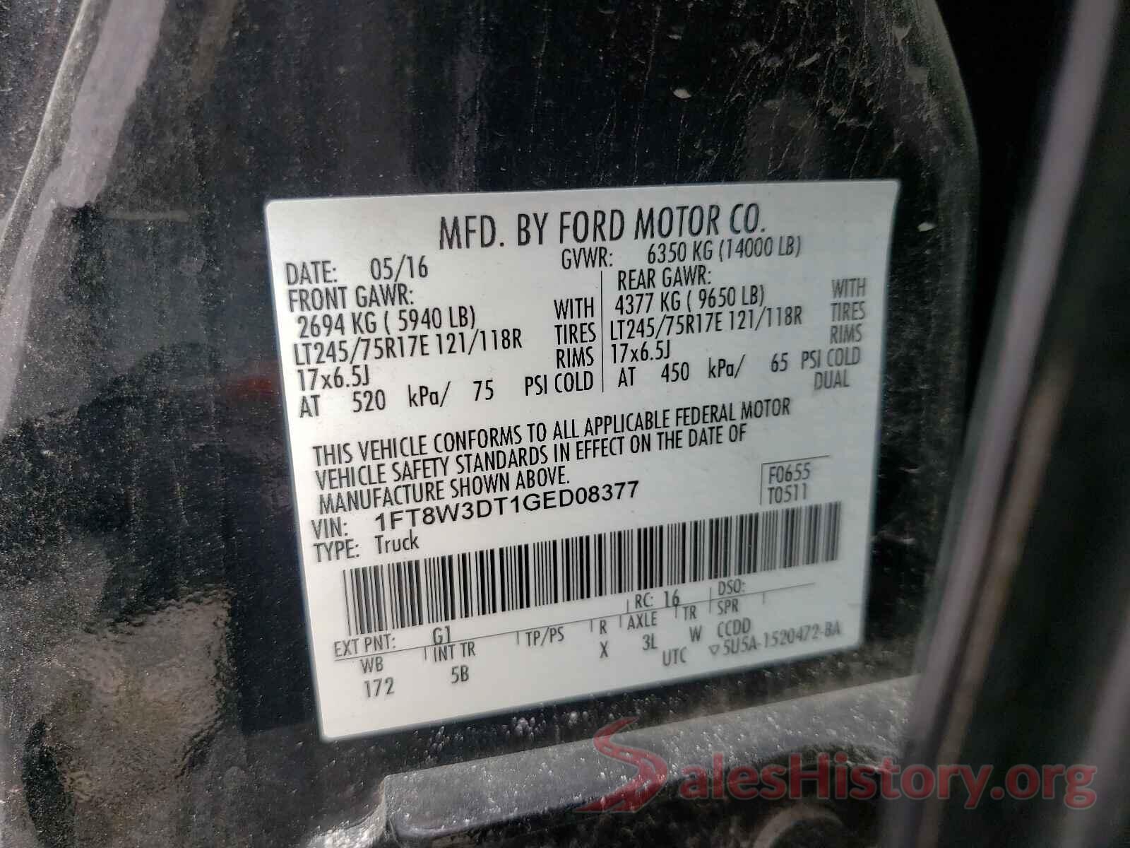 1FT8W3DT1GED08377 2016 FORD F350