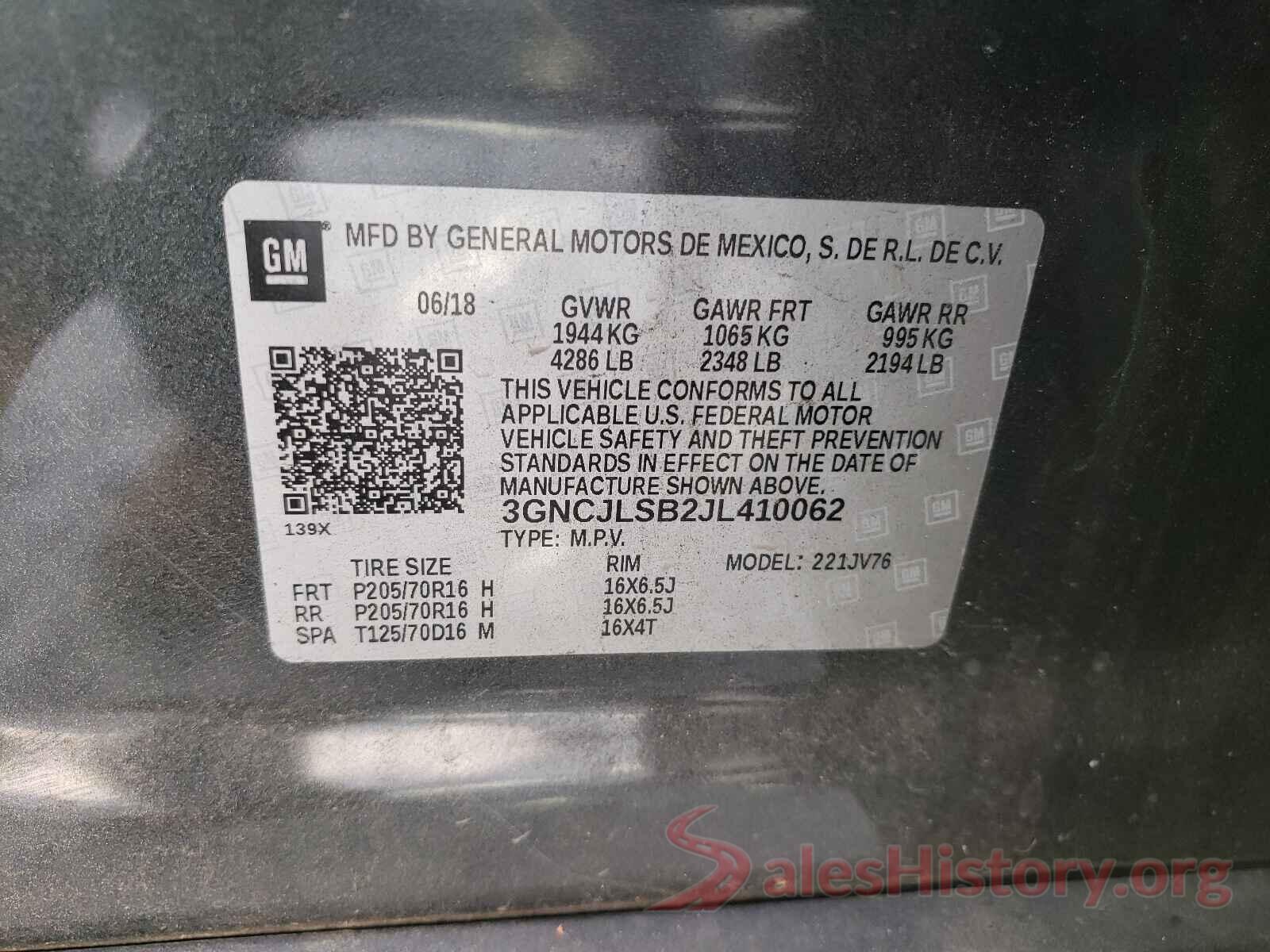 3GNCJLSB2JL410062 2018 CHEVROLET TRAX