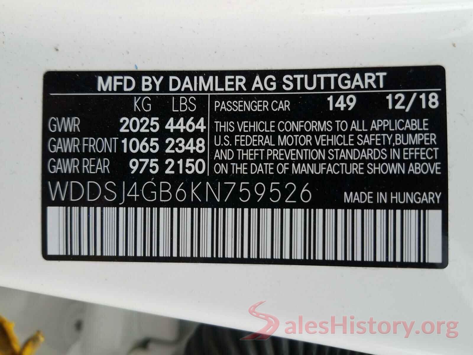 WDDSJ4GB6KN759526 2019 MERCEDES-BENZ C CLASS