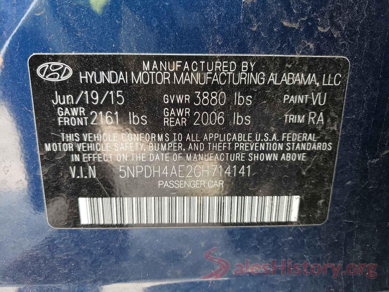 5NPDH4AE2GH714141 2016 HYUNDAI ELANTRA