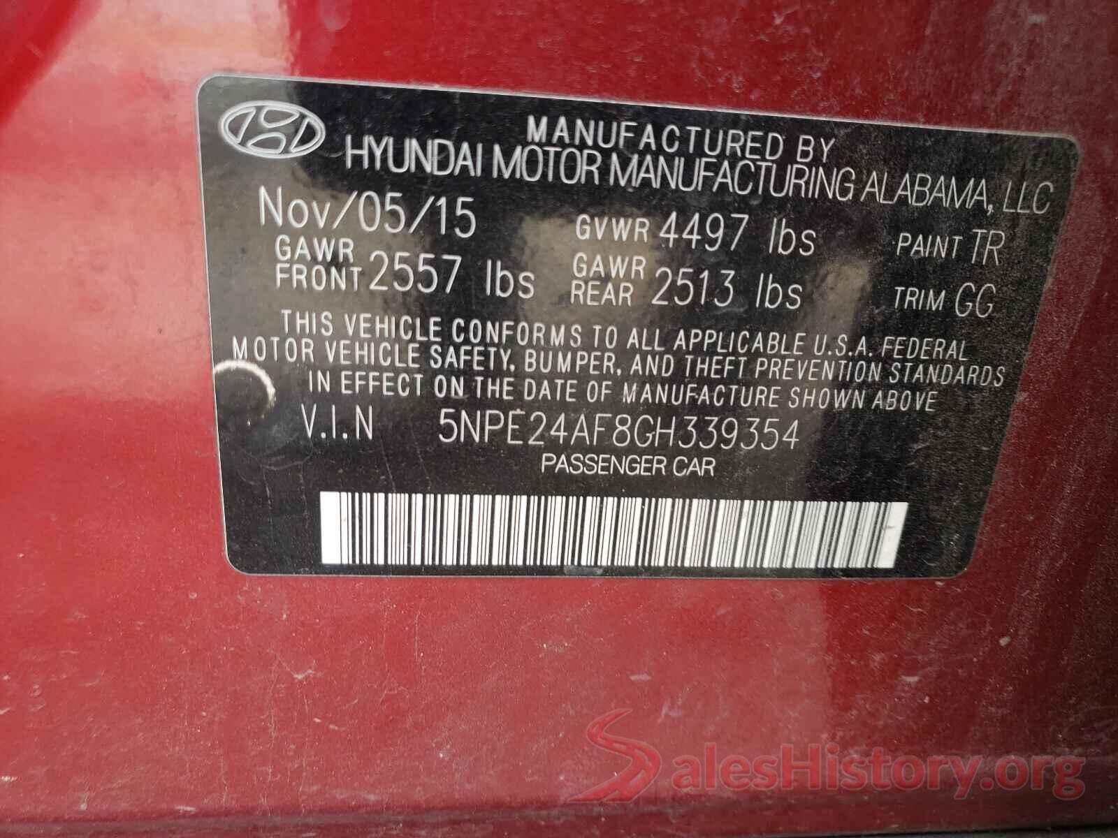 5NPE24AF8GH339354 2016 HYUNDAI SONATA