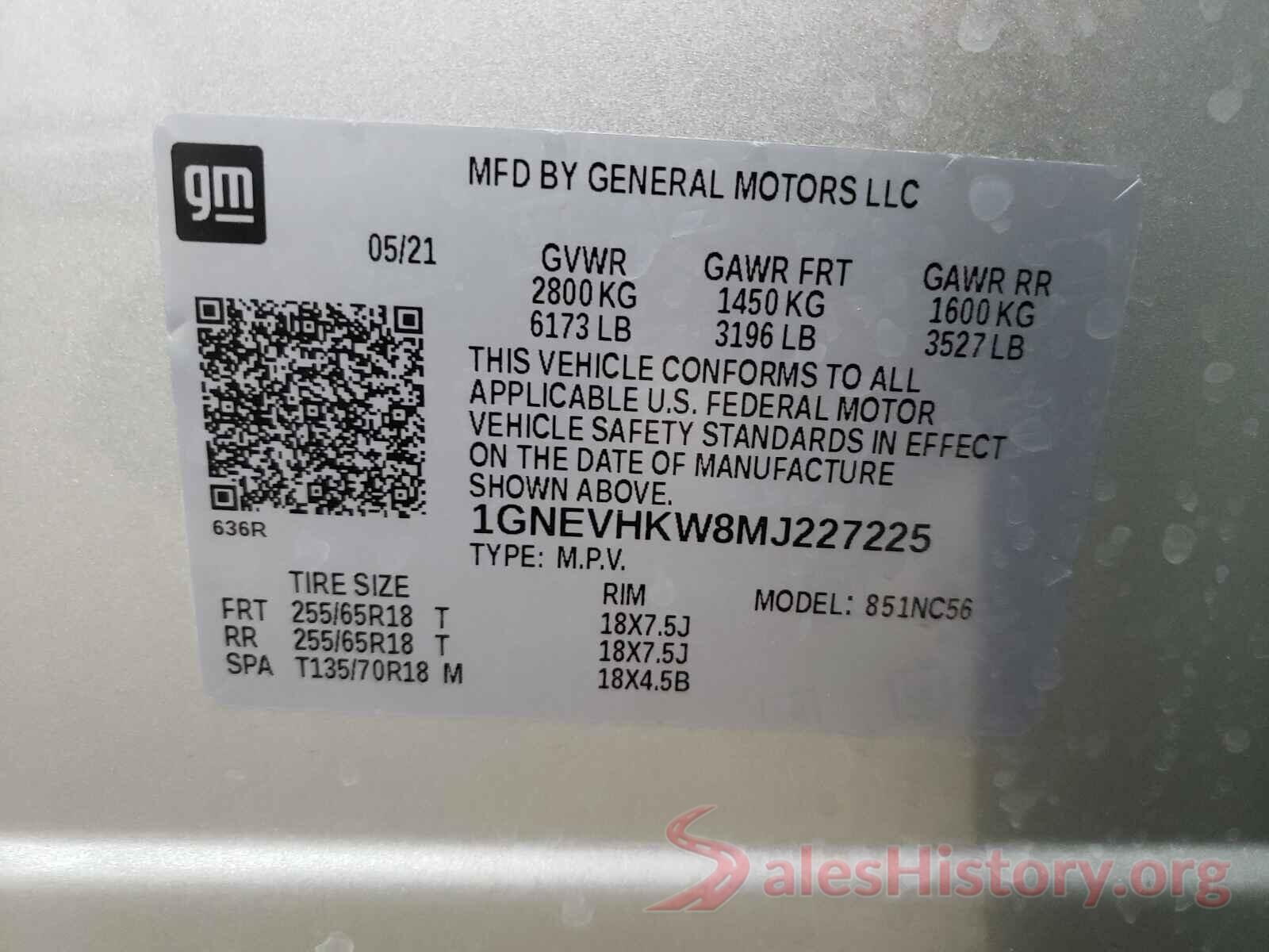 1GNEVHKW8MJ227225 2021 CHEVROLET TRAVERSE