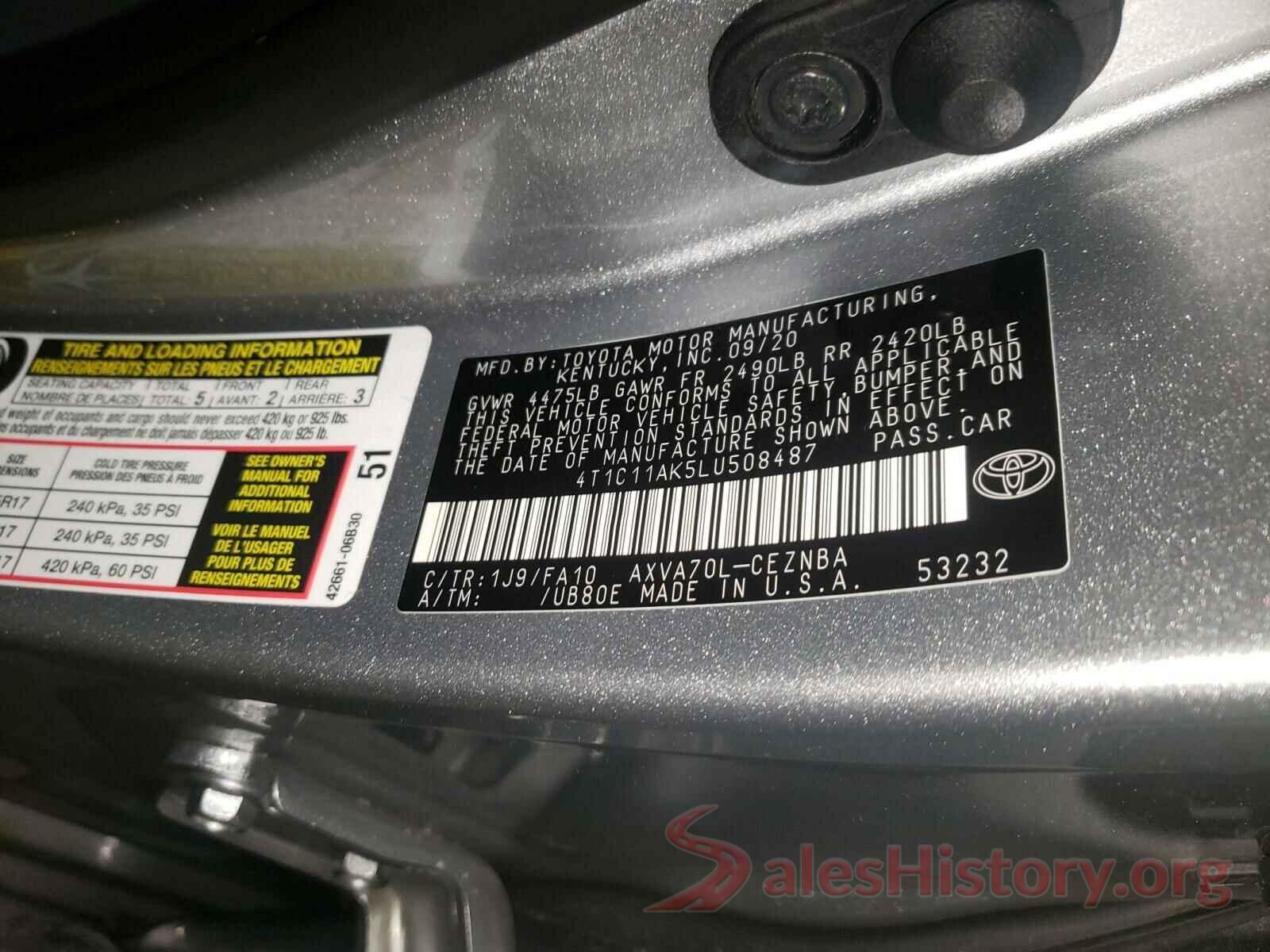 4T1C11AK5LU508487 2020 TOYOTA CAMRY