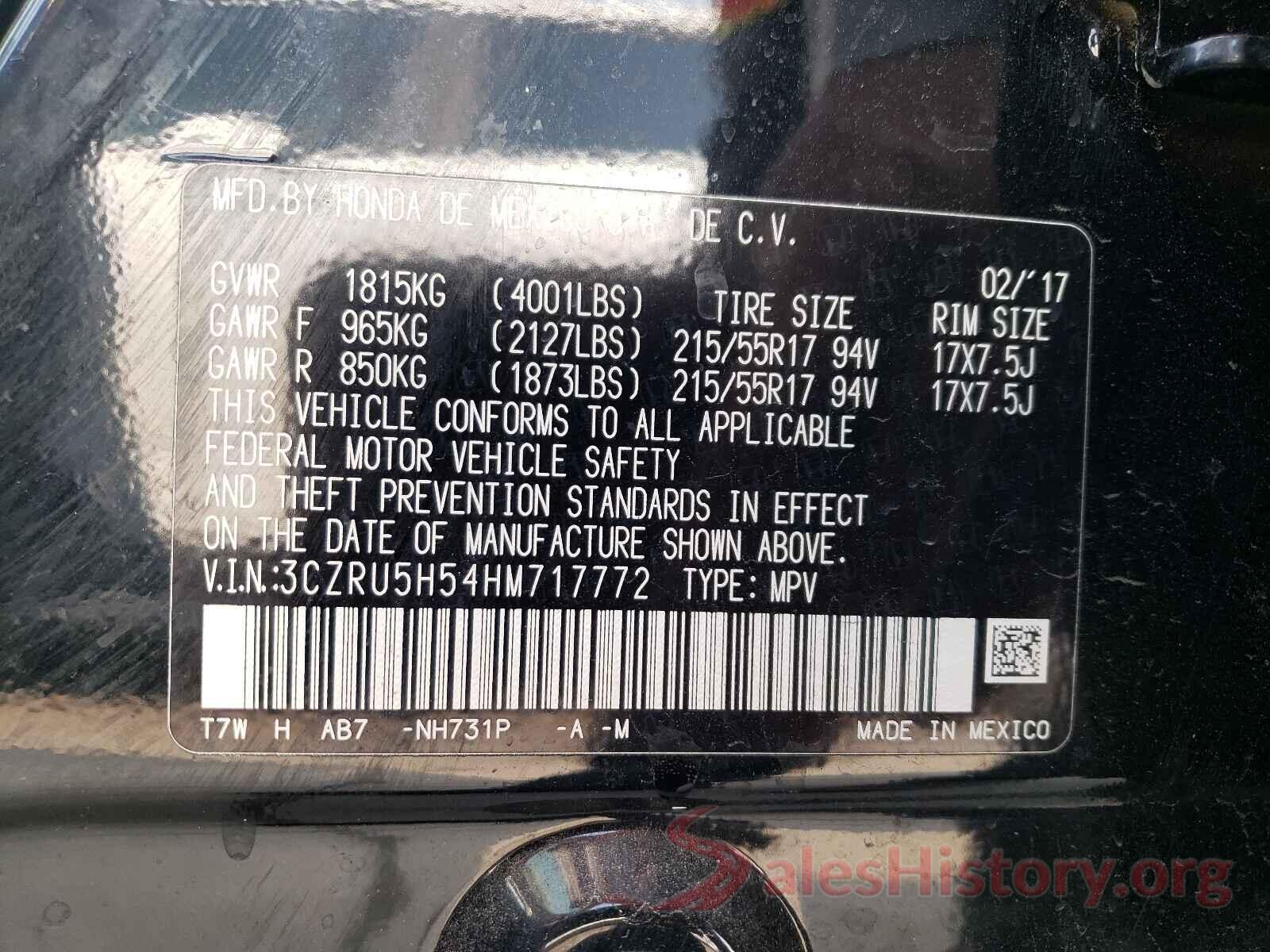 3CZRU5H54HM717772 2017 HONDA HR-V