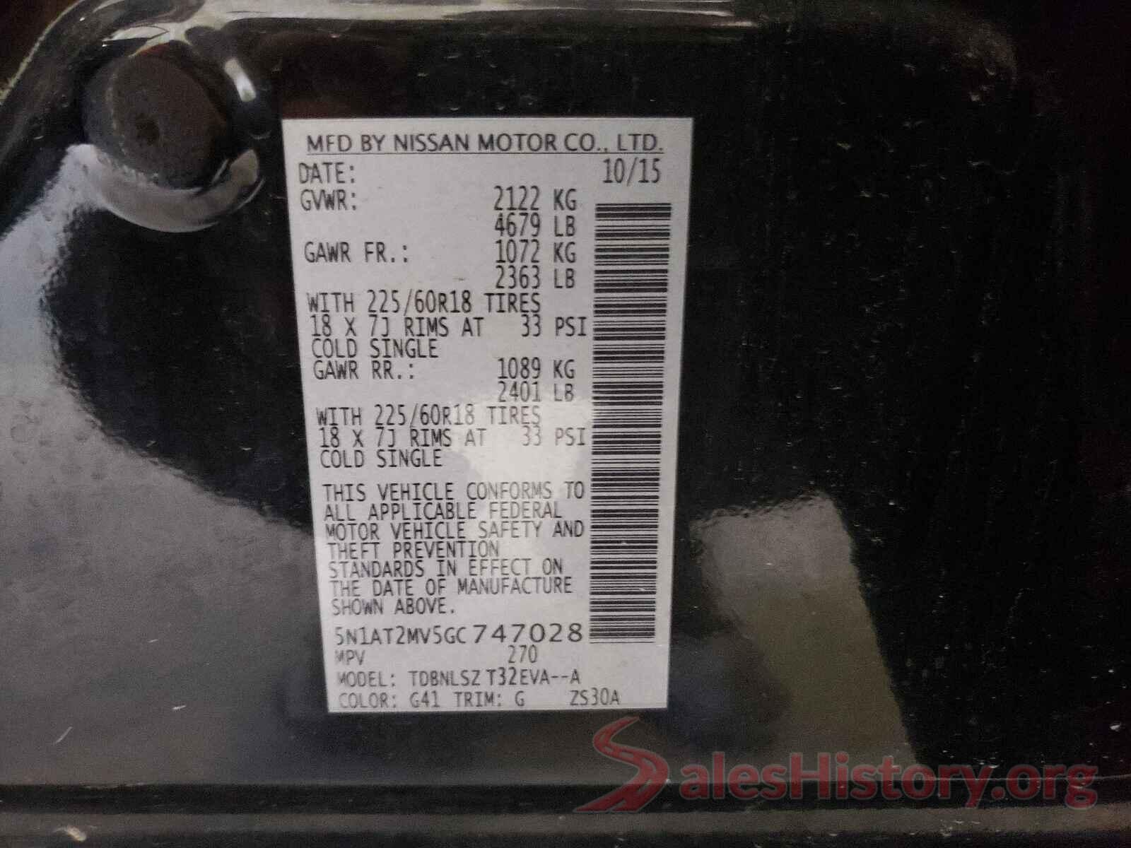 5N1AT2MV5GC747028 2016 NISSAN ROGUE