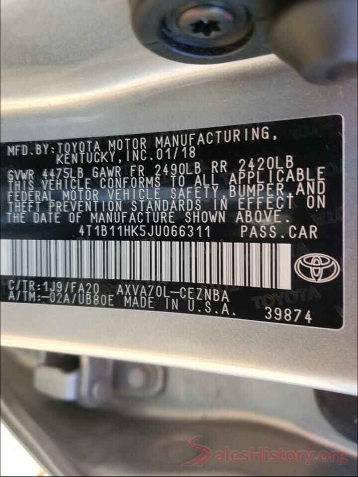 4T1B11HK5JU066311 2018 TOYOTA CAMRY