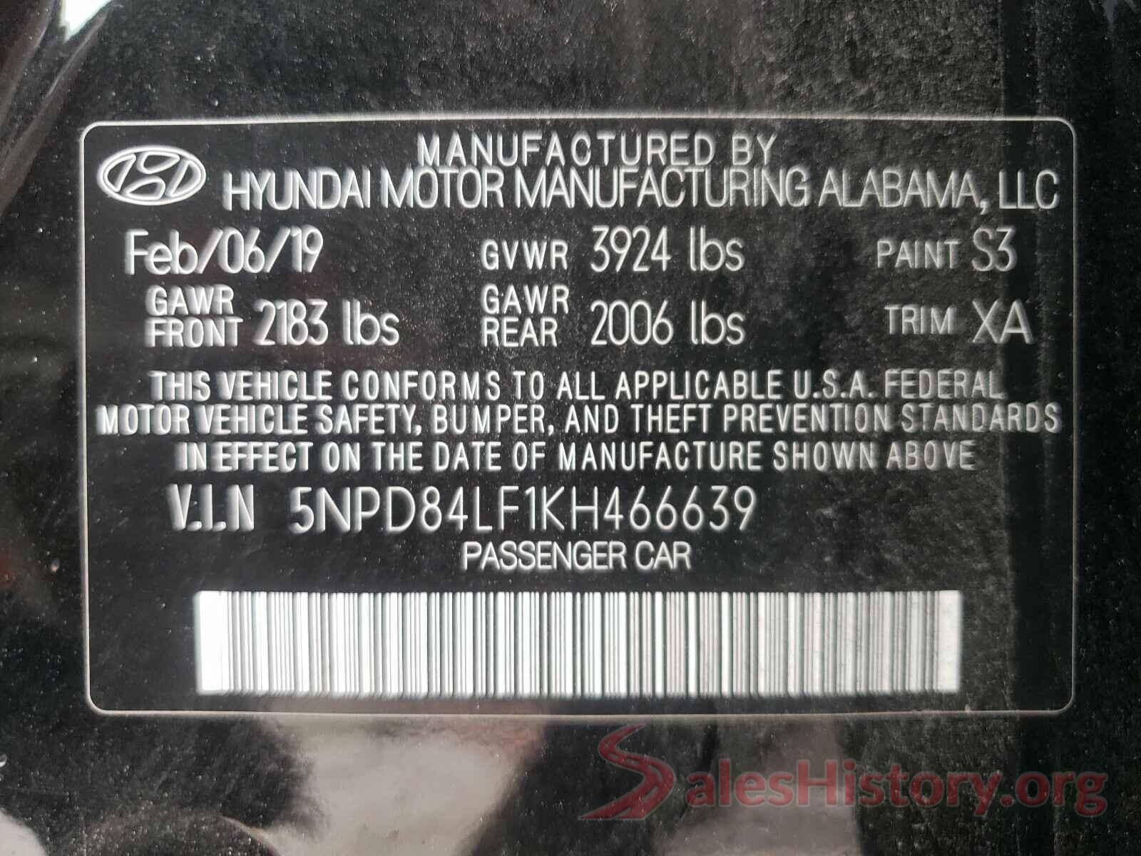 5NPD84LF1KH466639 2019 HYUNDAI ELANTRA