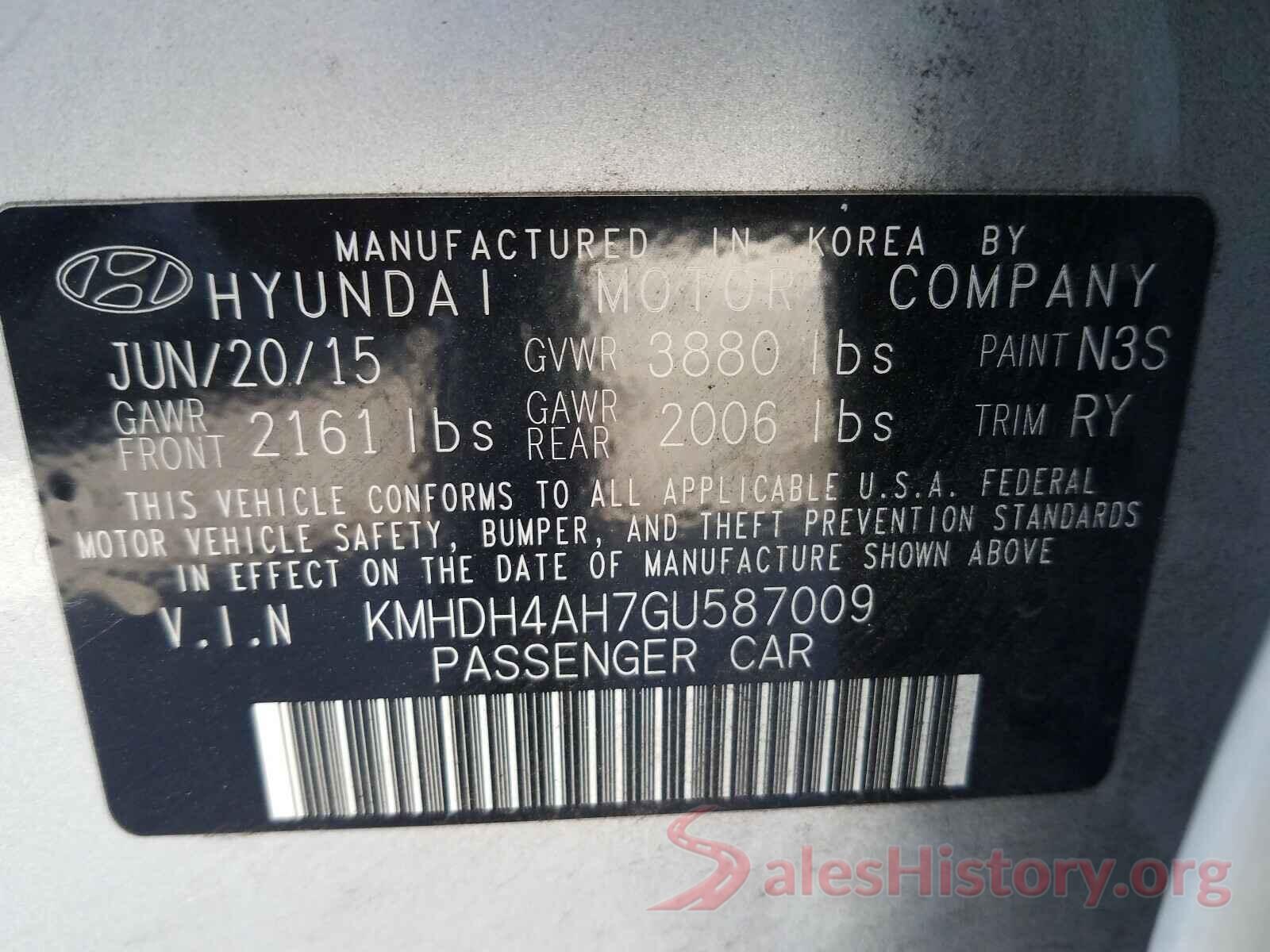 KMHDH4AH7GU587009 2016 HYUNDAI ELANTRA