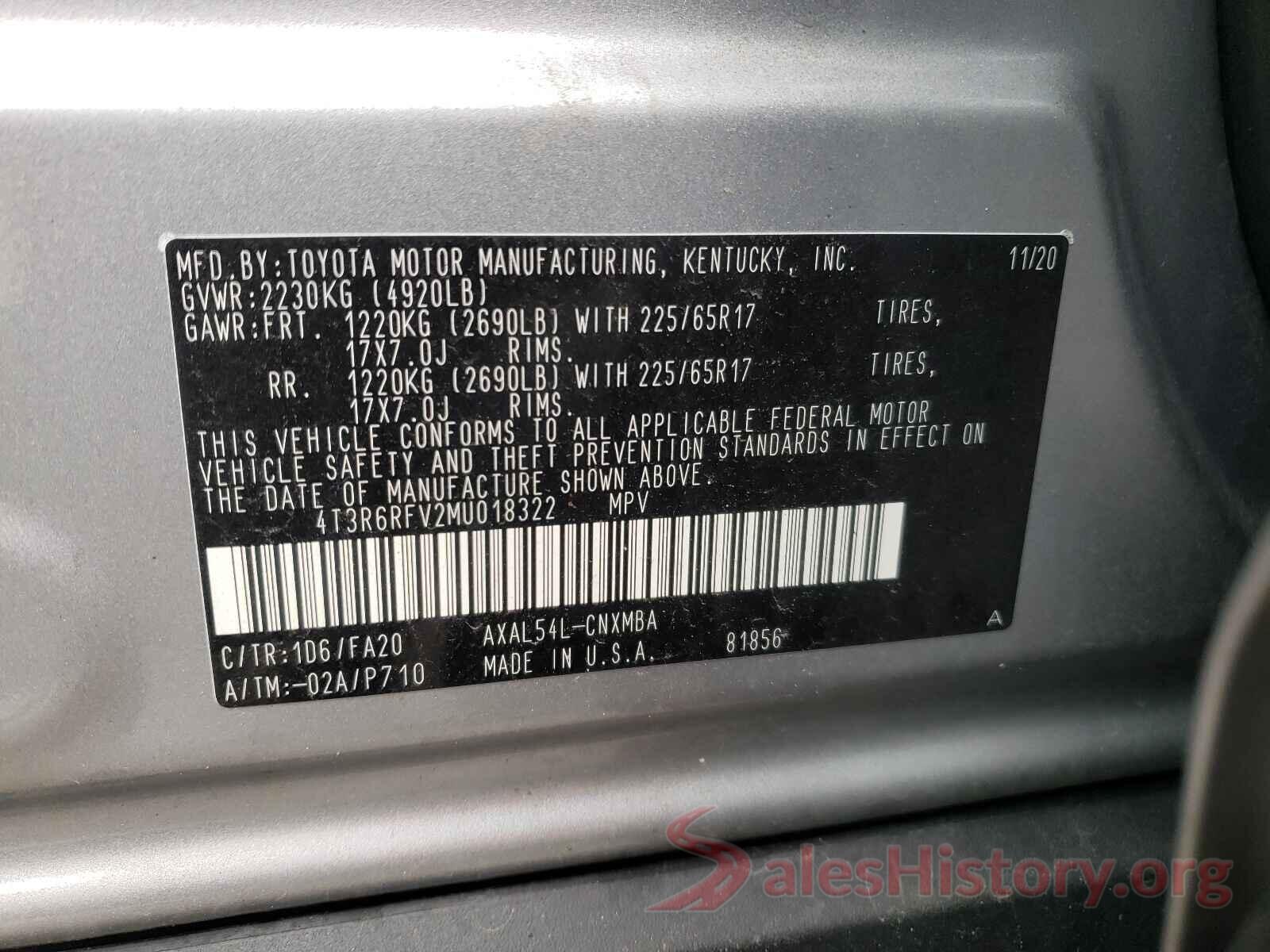 4T3R6RFV2MU018322 2021 TOYOTA RAV4