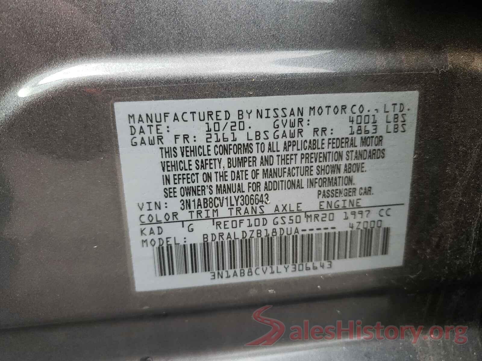 3N1AB8CV1LY306643 2020 NISSAN SENTRA