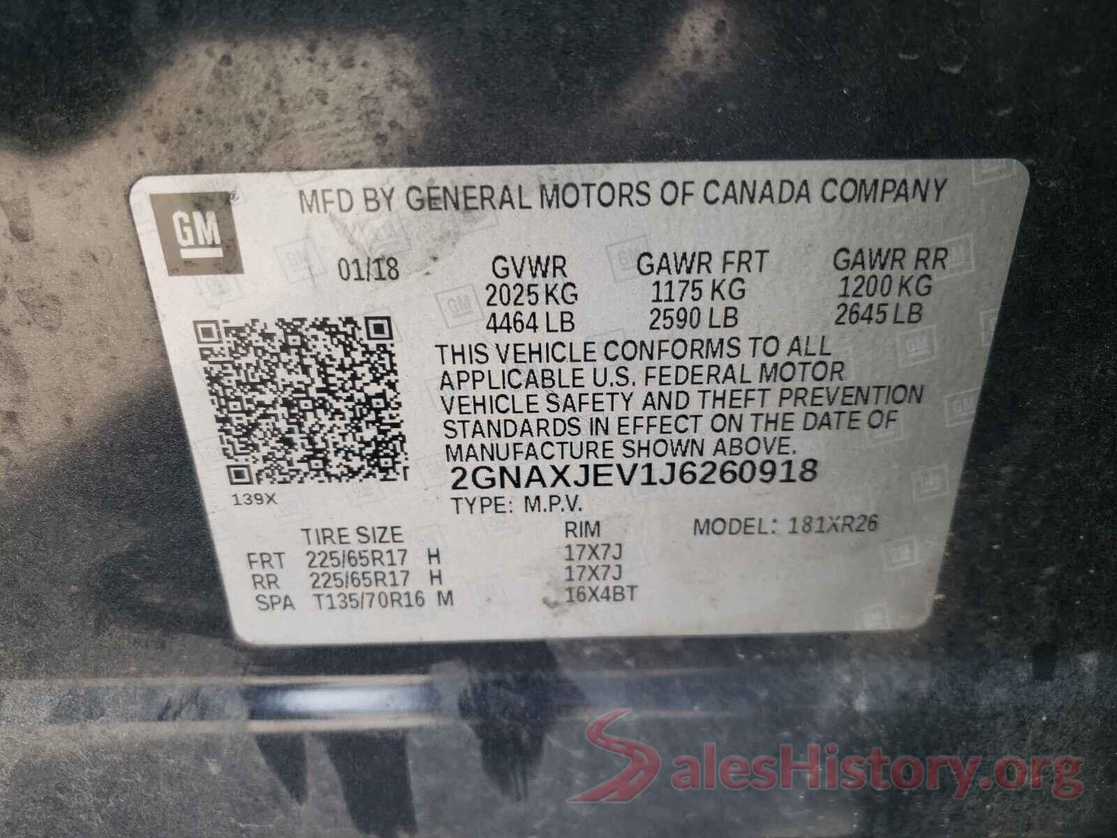 2GNAXJEV1J6260918 2018 CHEVROLET EQUINOX