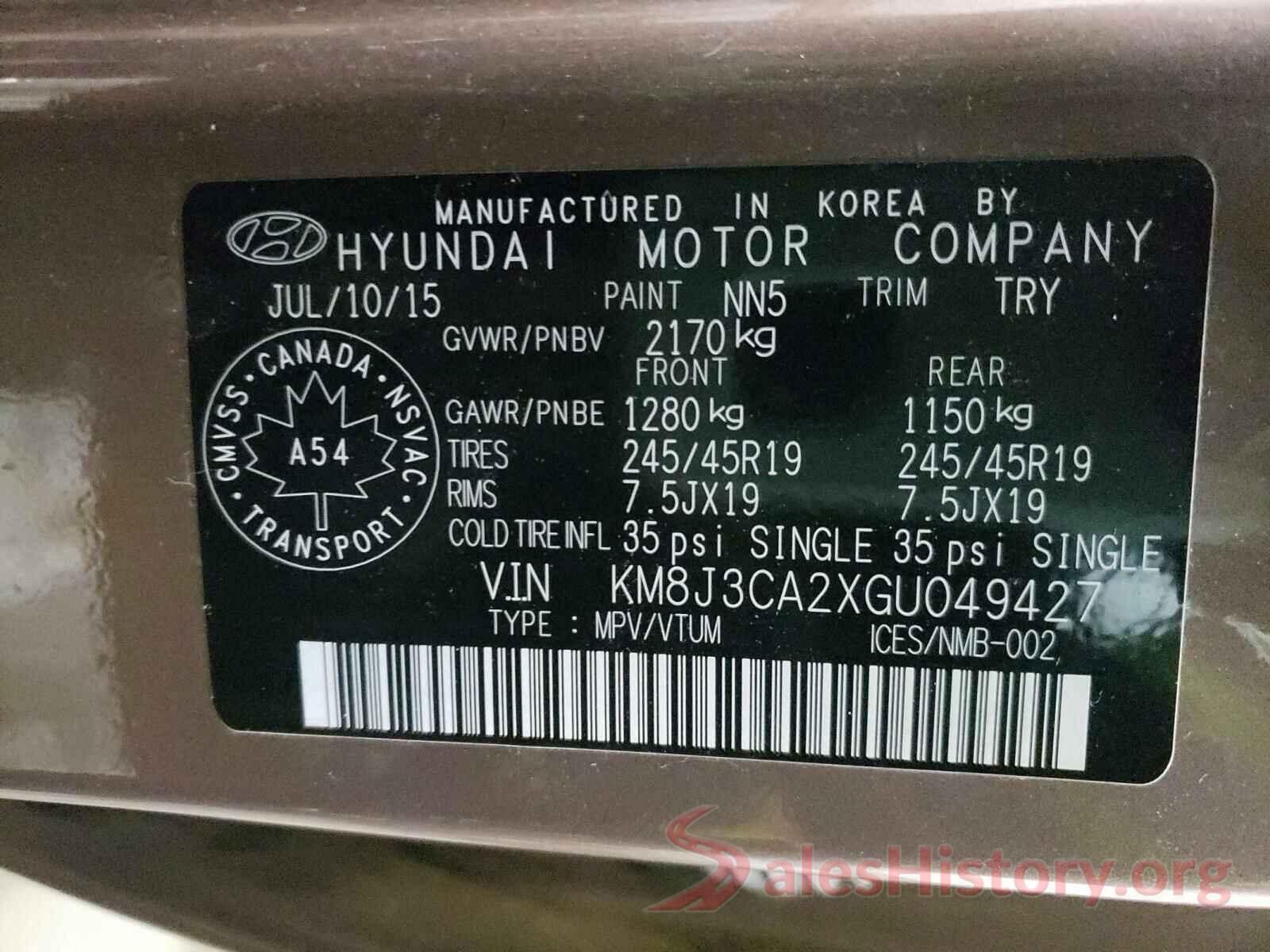 KM8J3CA2XGU049427 2016 HYUNDAI TUCSON