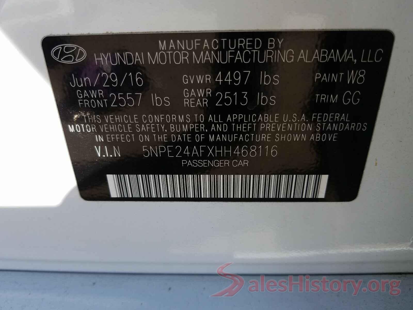 5NPE24AFXHH468116 2017 HYUNDAI SONATA