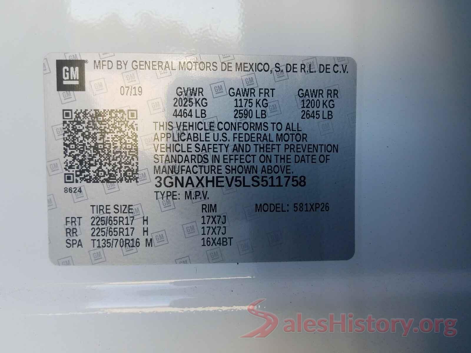 3GNAXHEV5LS511758 2020 CHEVROLET EQUINOX