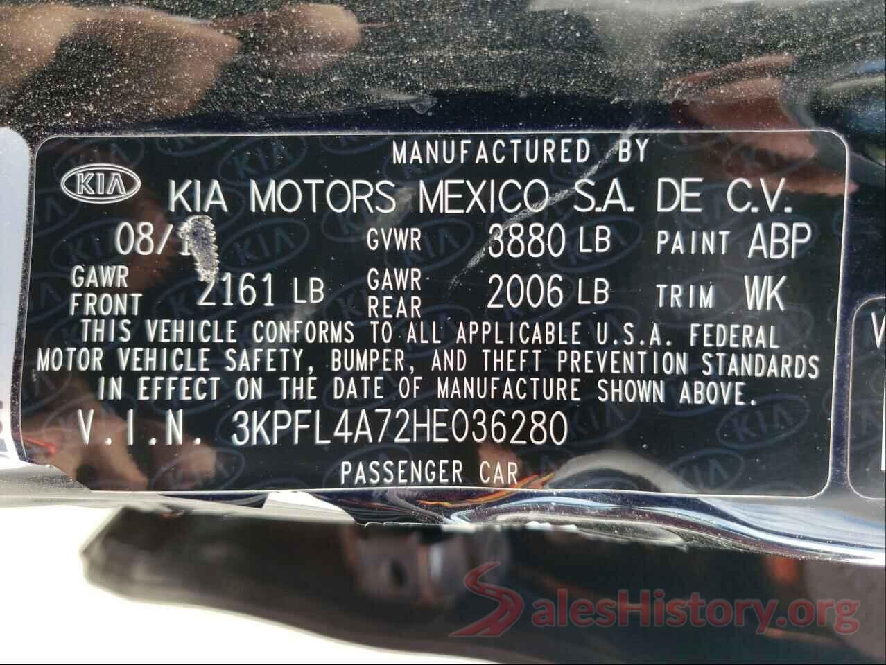 3KPFL4A72HE036280 2017 KIA FORTE