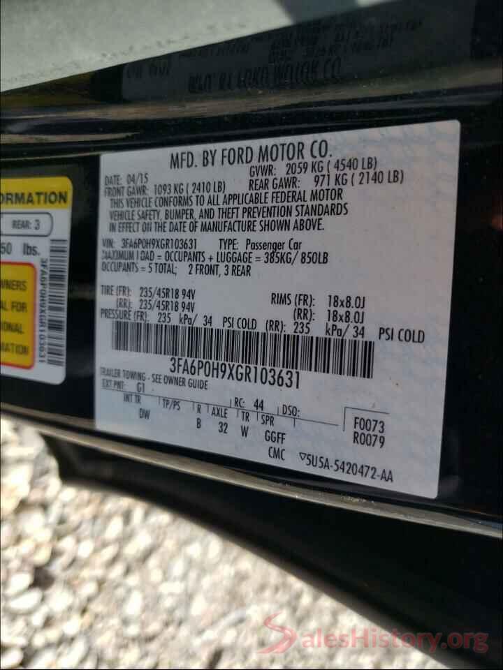 3FA6P0H9XGR103631 2016 FORD FUSION