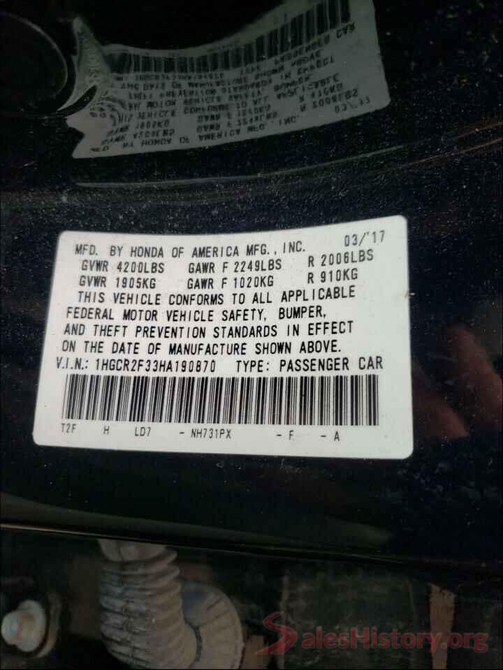 1HGCR2F33HA190870 2017 HONDA ACCORD