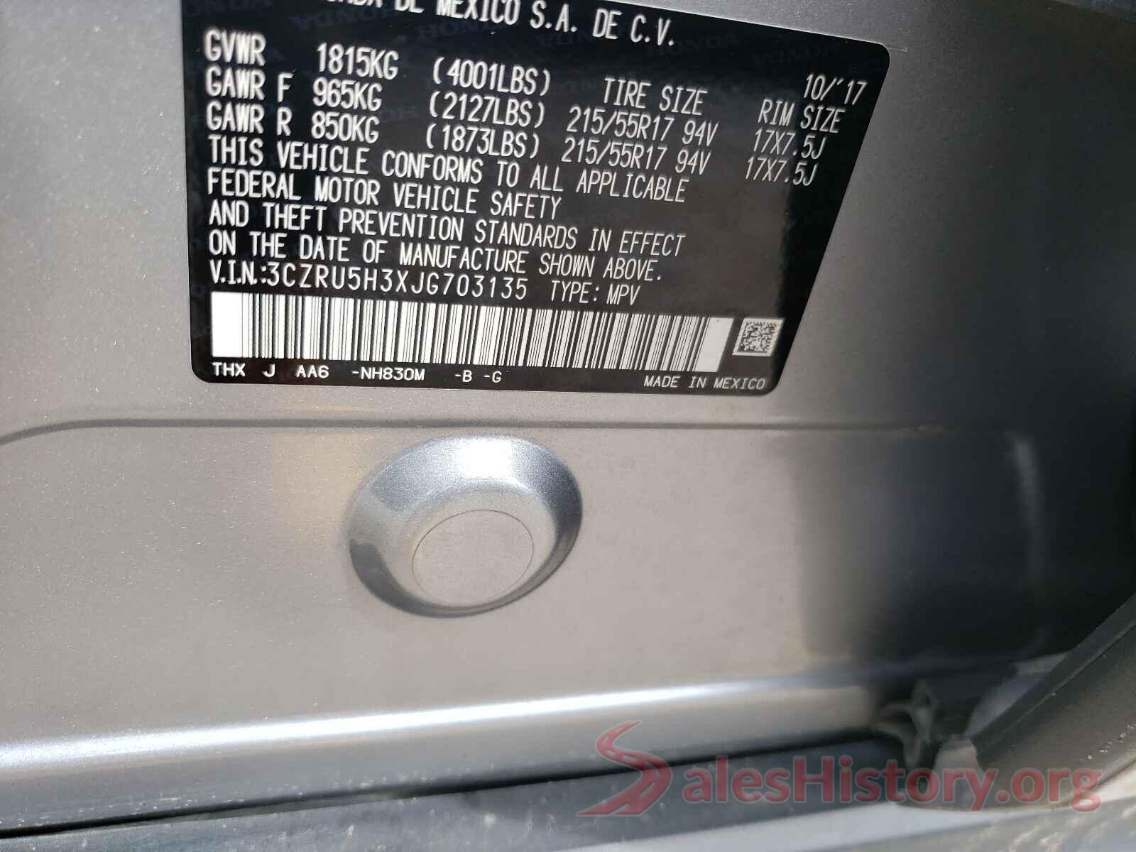 3CZRU5H3XJG703135 2018 HONDA HR-V