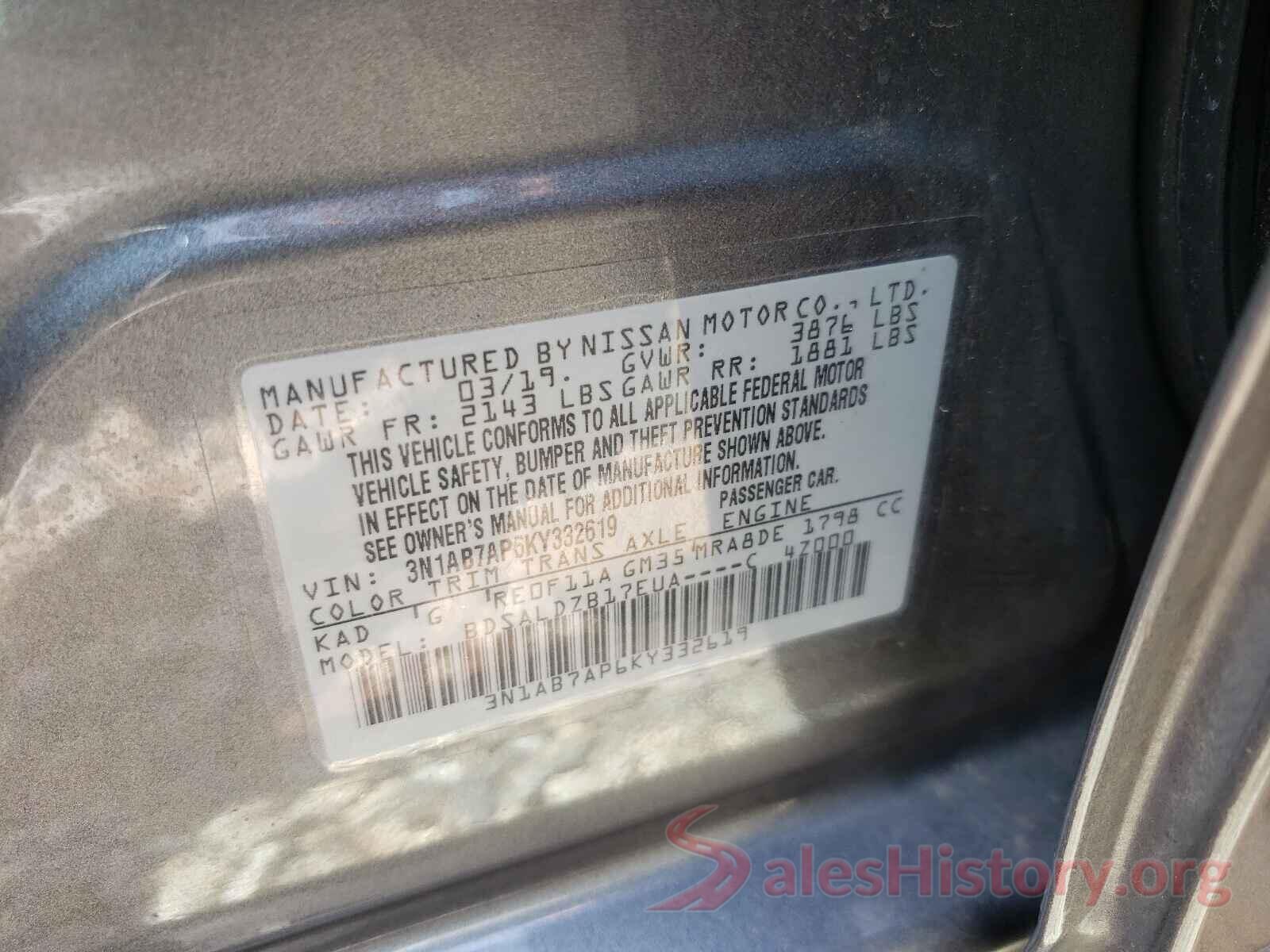 3N1AB7AP6KY332619 2019 NISSAN SENTRA