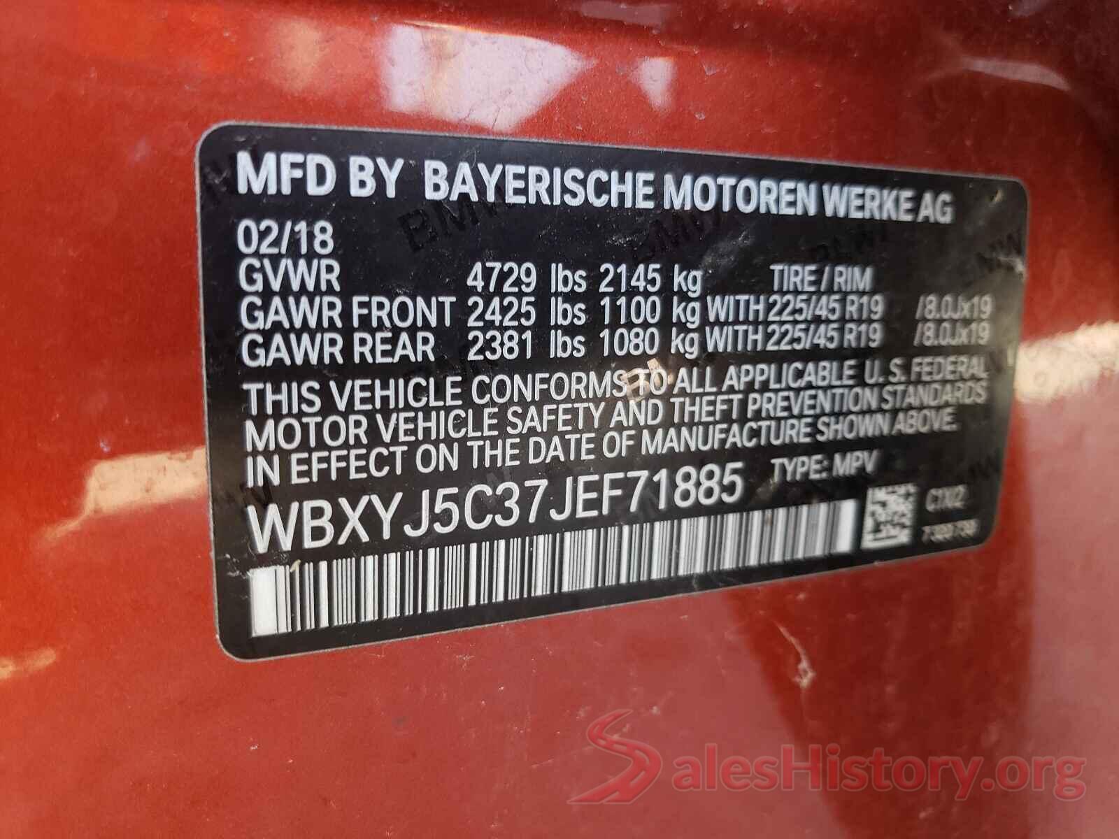 WBXYJ5C37JEF71885 2018 BMW X2