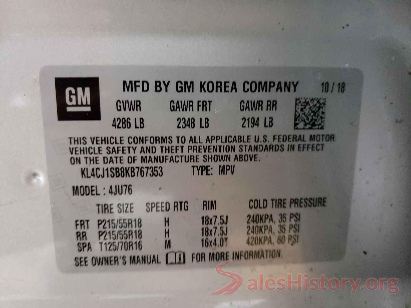 KL4CJ1SB8KB767353 2019 BUICK ENCORE