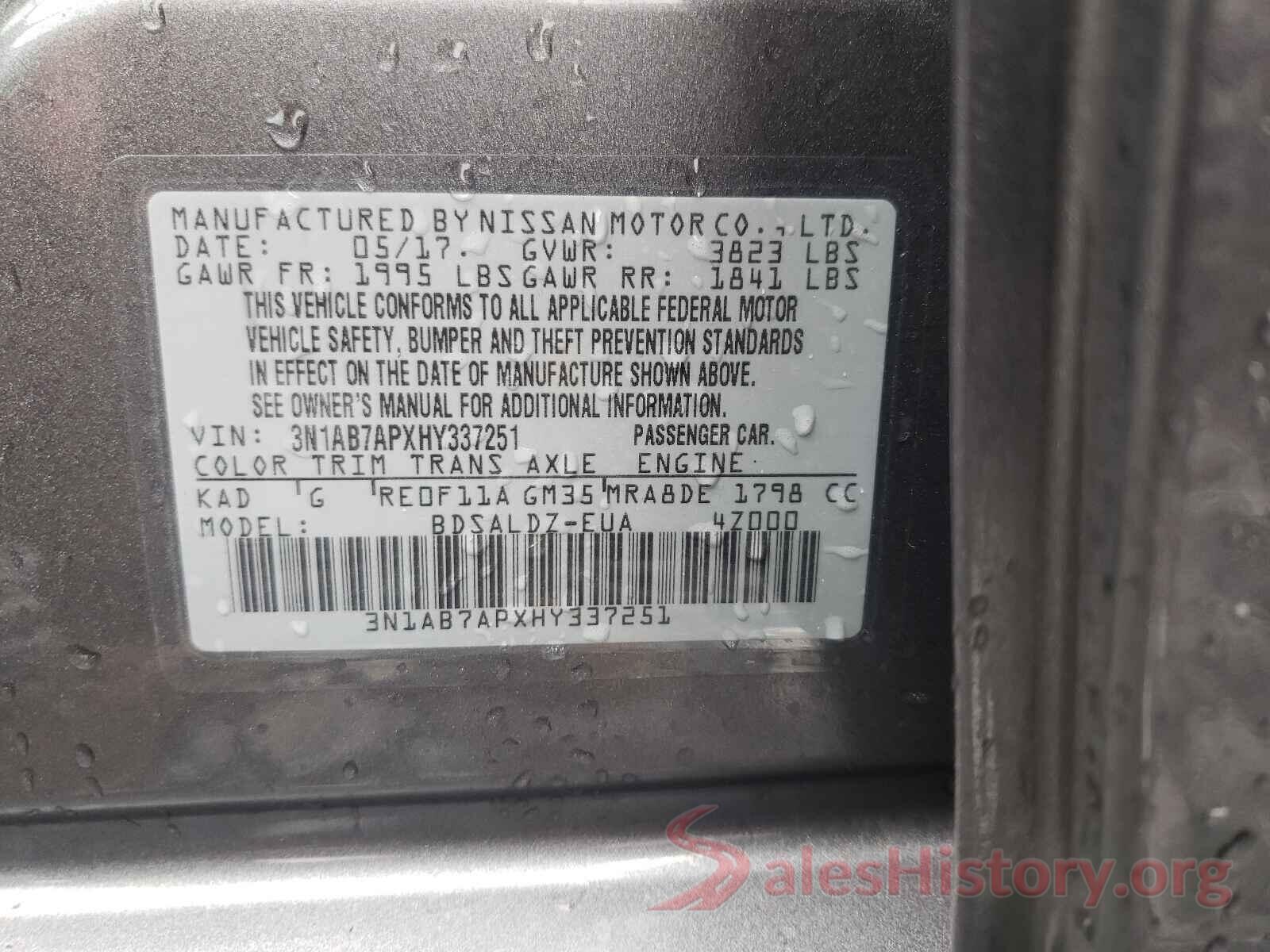 3N1AB7APXHY337251 2017 NISSAN SENTRA