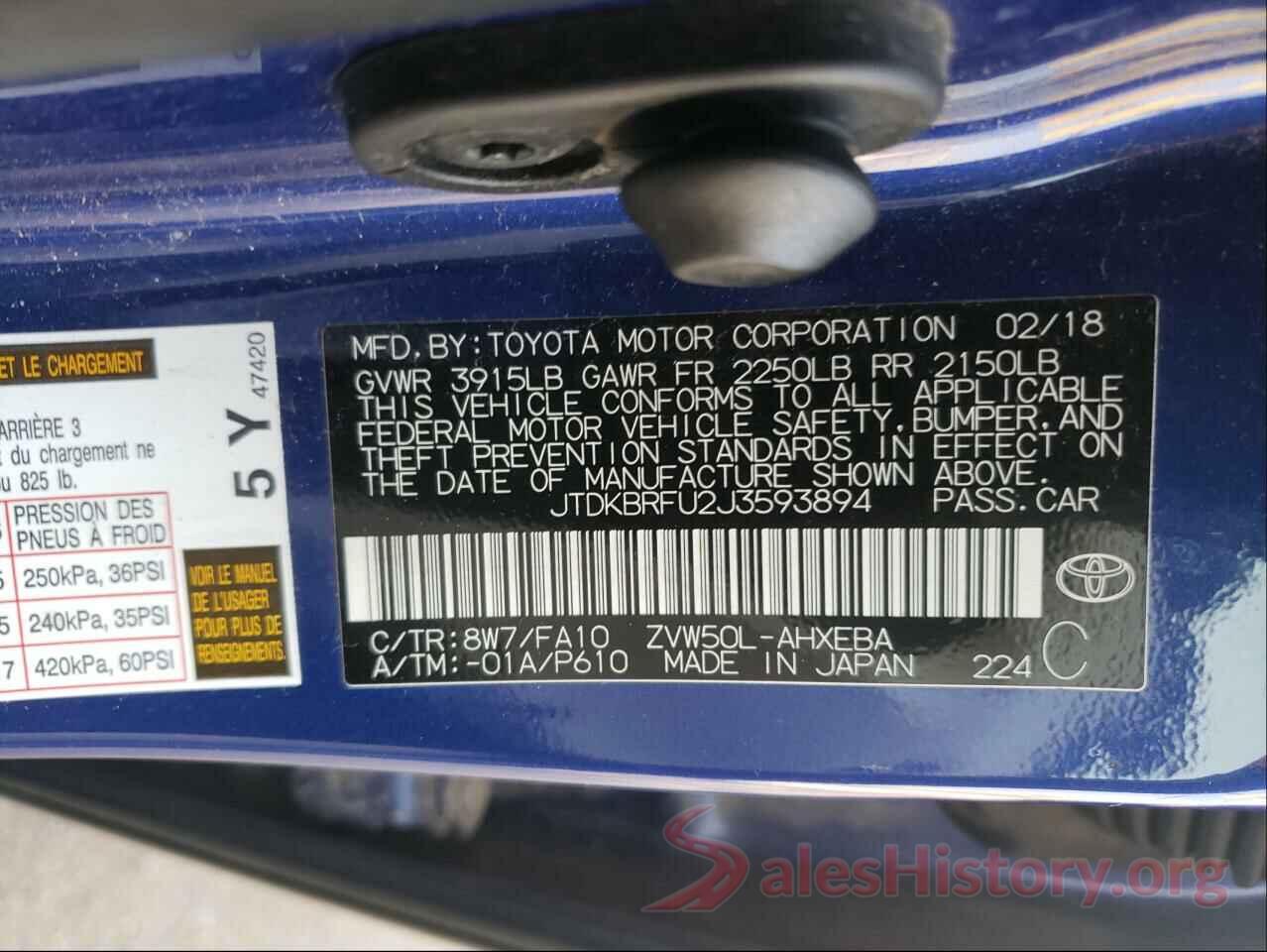 JTDKBRFU2J3593894 2018 TOYOTA PRIUS