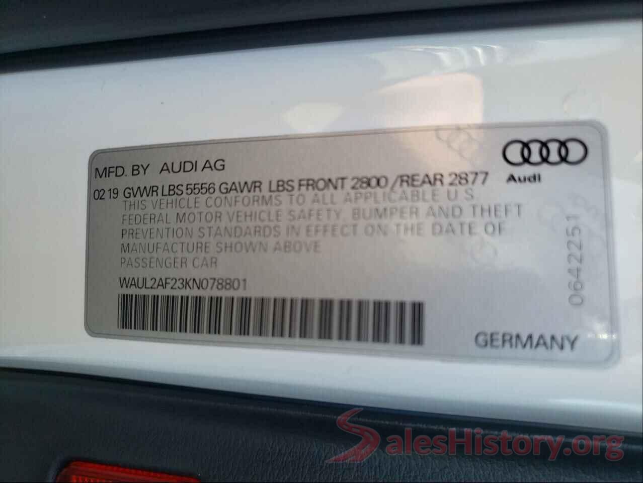 WAUL2AF23KN078801 2019 AUDI A6