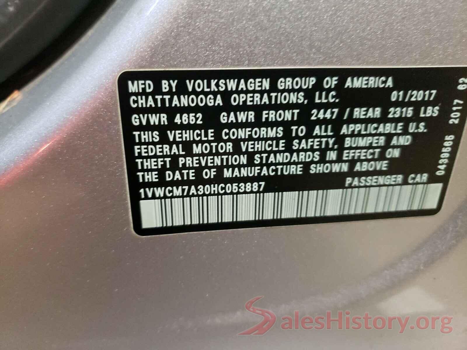 1VWCM7A30HC053887 2017 VOLKSWAGEN PASSAT