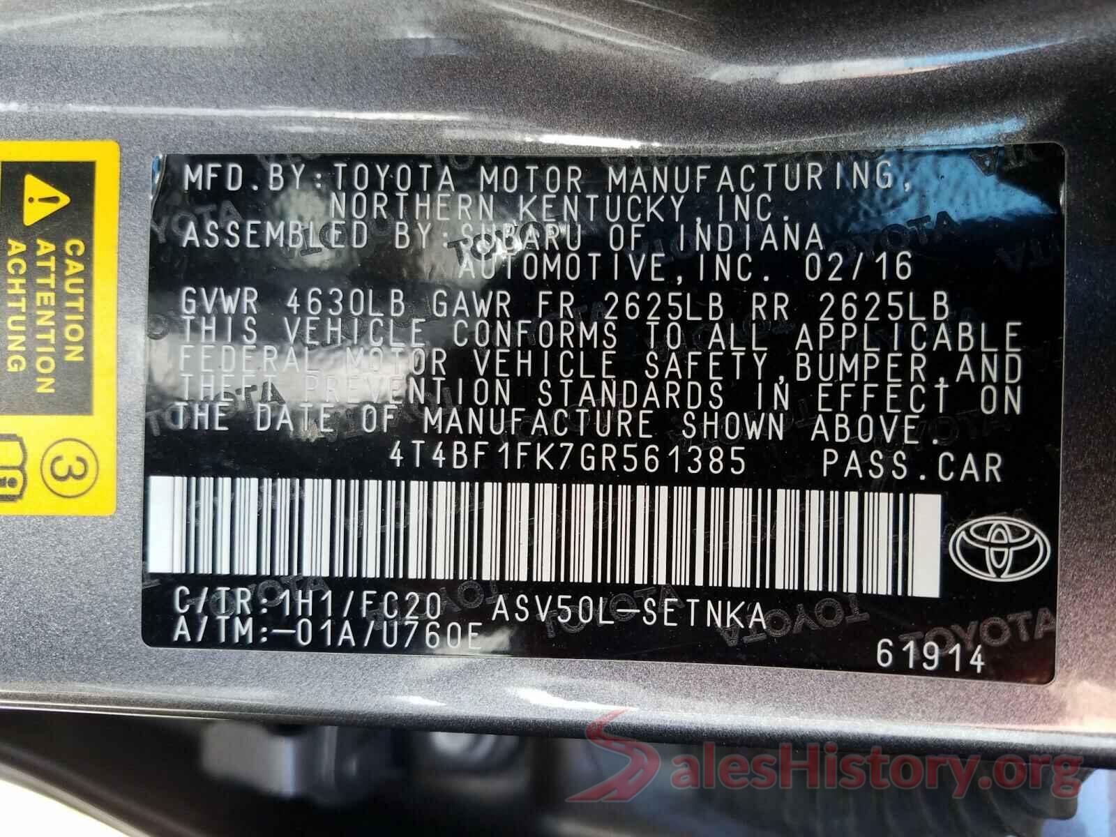 4T4BF1FK7GR561385 2016 TOYOTA CAMRY