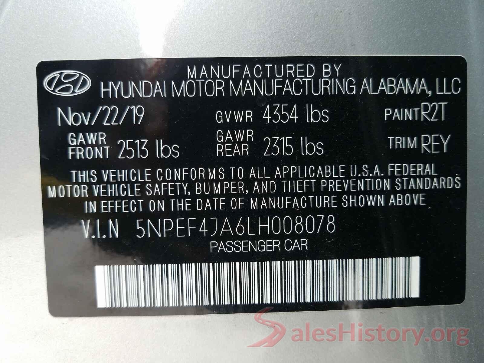 5NPEF4JA6LH008078 2020 HYUNDAI SONATA